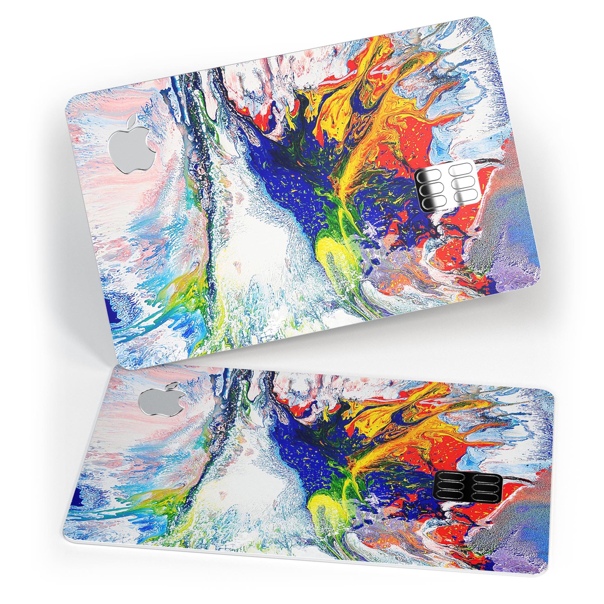 Bright White and Primary Color Paint Explosion skin for Apple Card, showcasing vibrant colors and a sleek design.