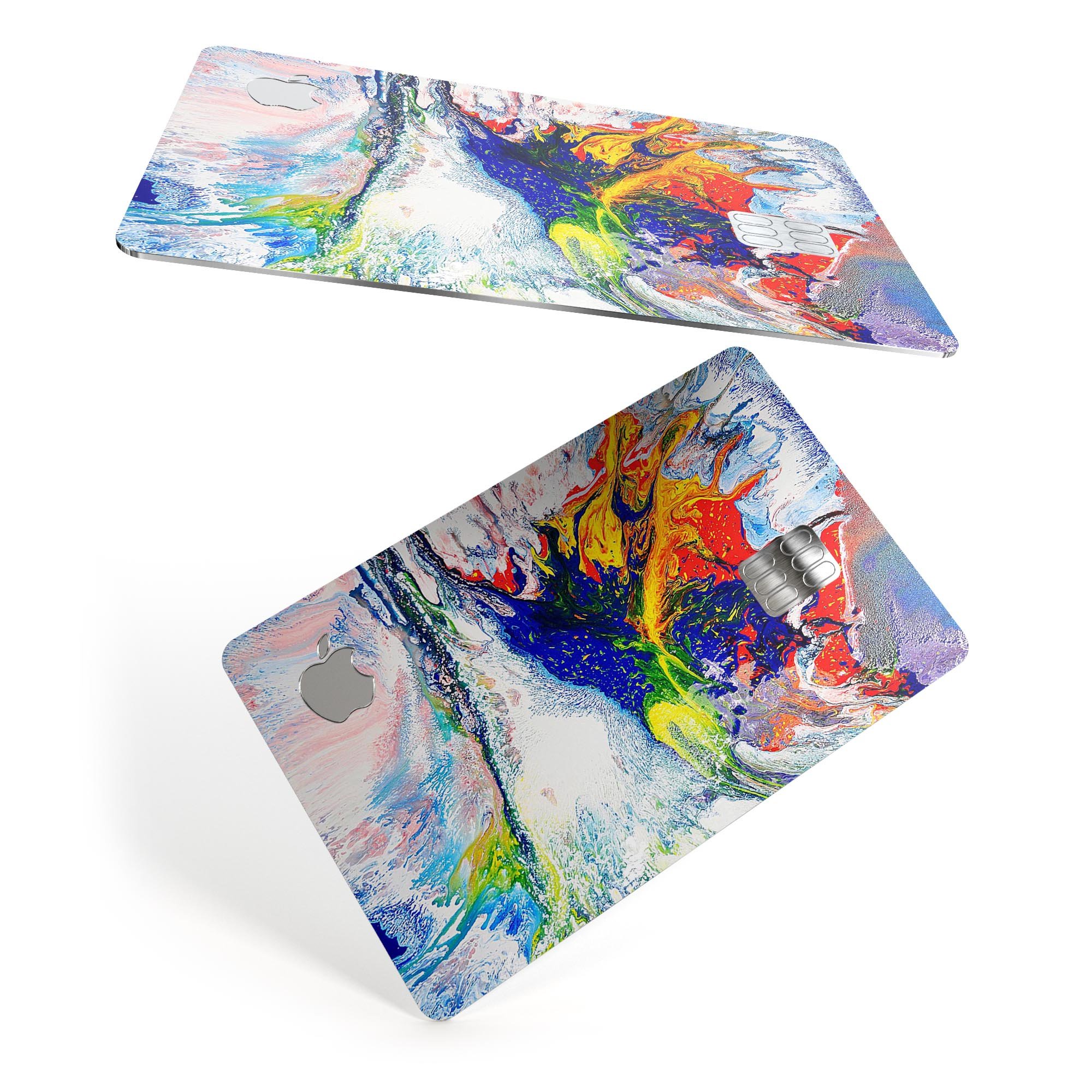 Bright White and Primary Color Paint Explosion skin for Apple Card, showcasing vibrant colors and a sleek design.