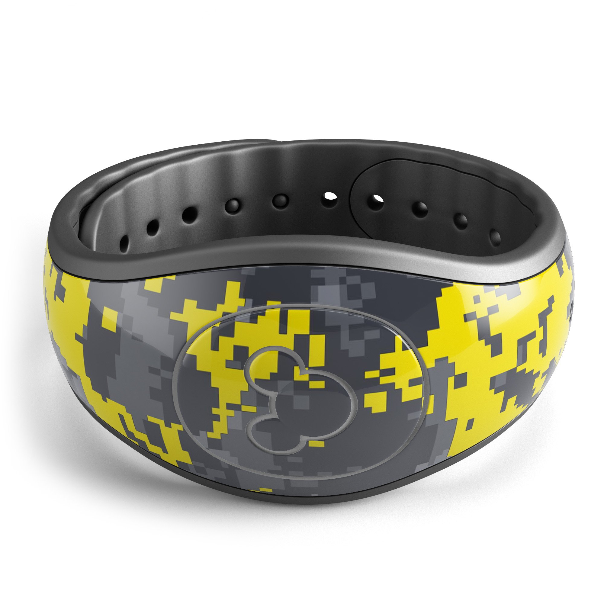 Bright Yellow and Gray Digital Camouflage skin wrap for Disney Magic Band, showcasing vibrant colors and modern design.