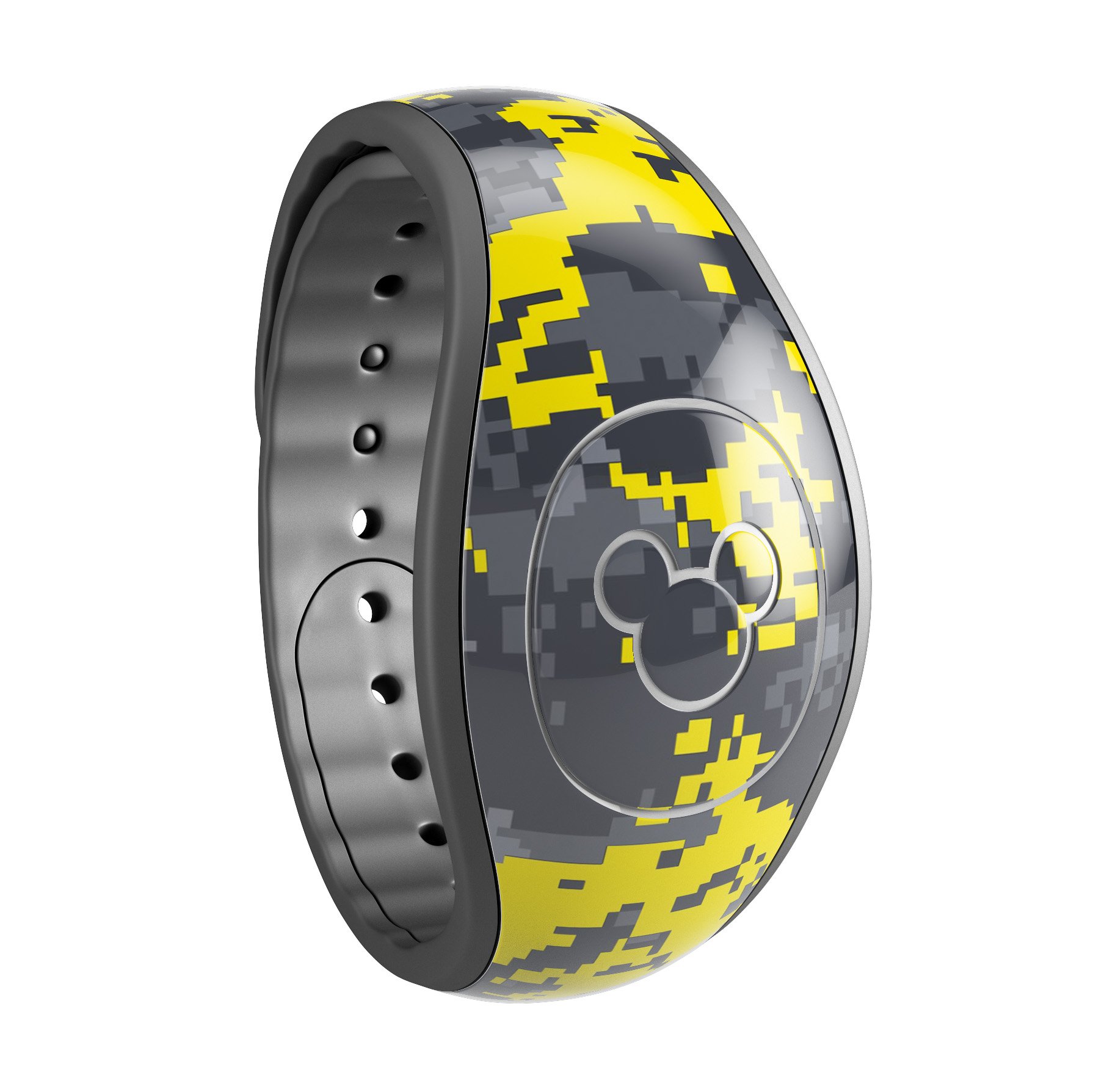 Bright Yellow and Gray Digital Camouflage skin wrap for Disney Magic Band, showcasing vibrant colors and modern design.