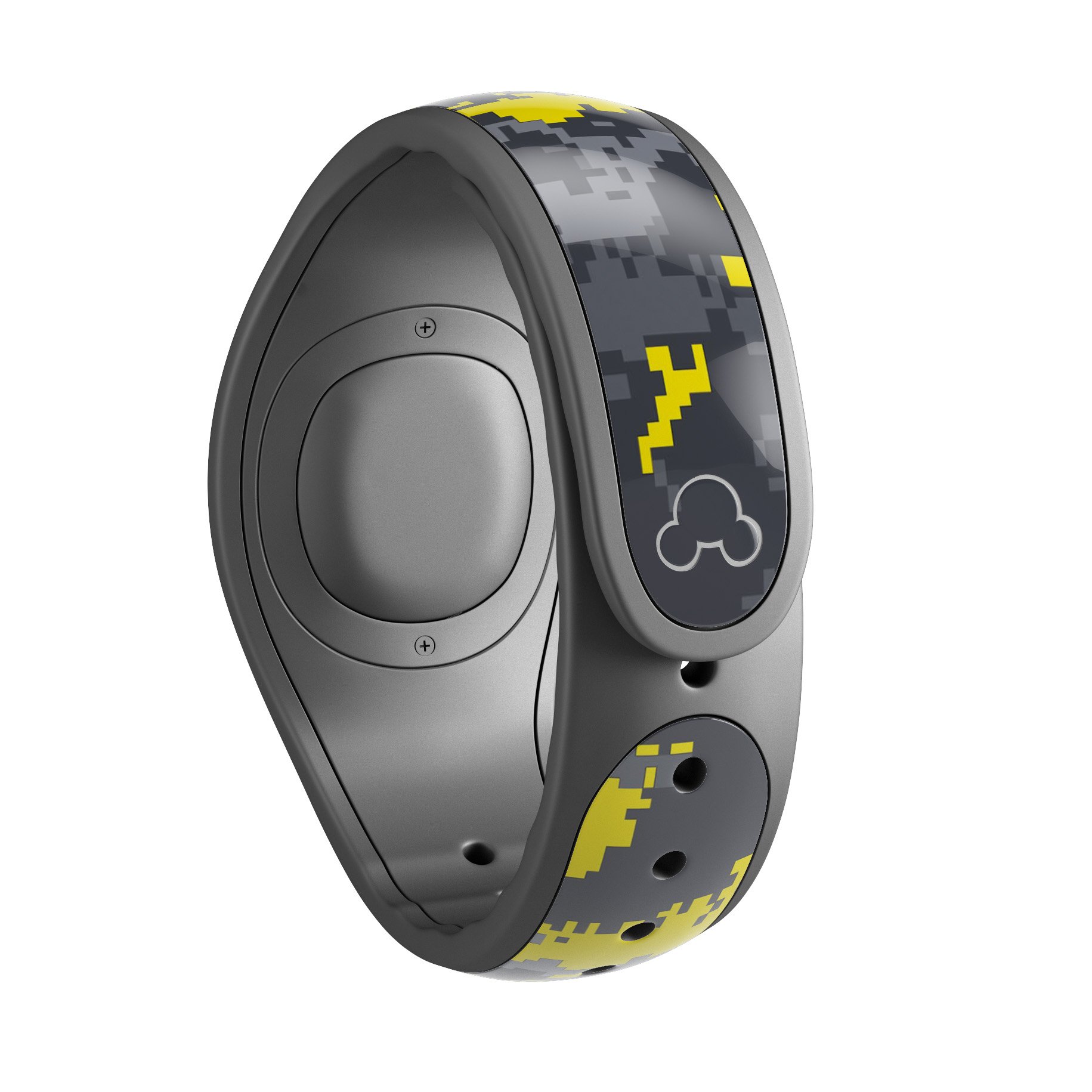 Bright Yellow and Gray Digital Camouflage skin wrap for Disney Magic Band, showcasing vibrant colors and modern design.