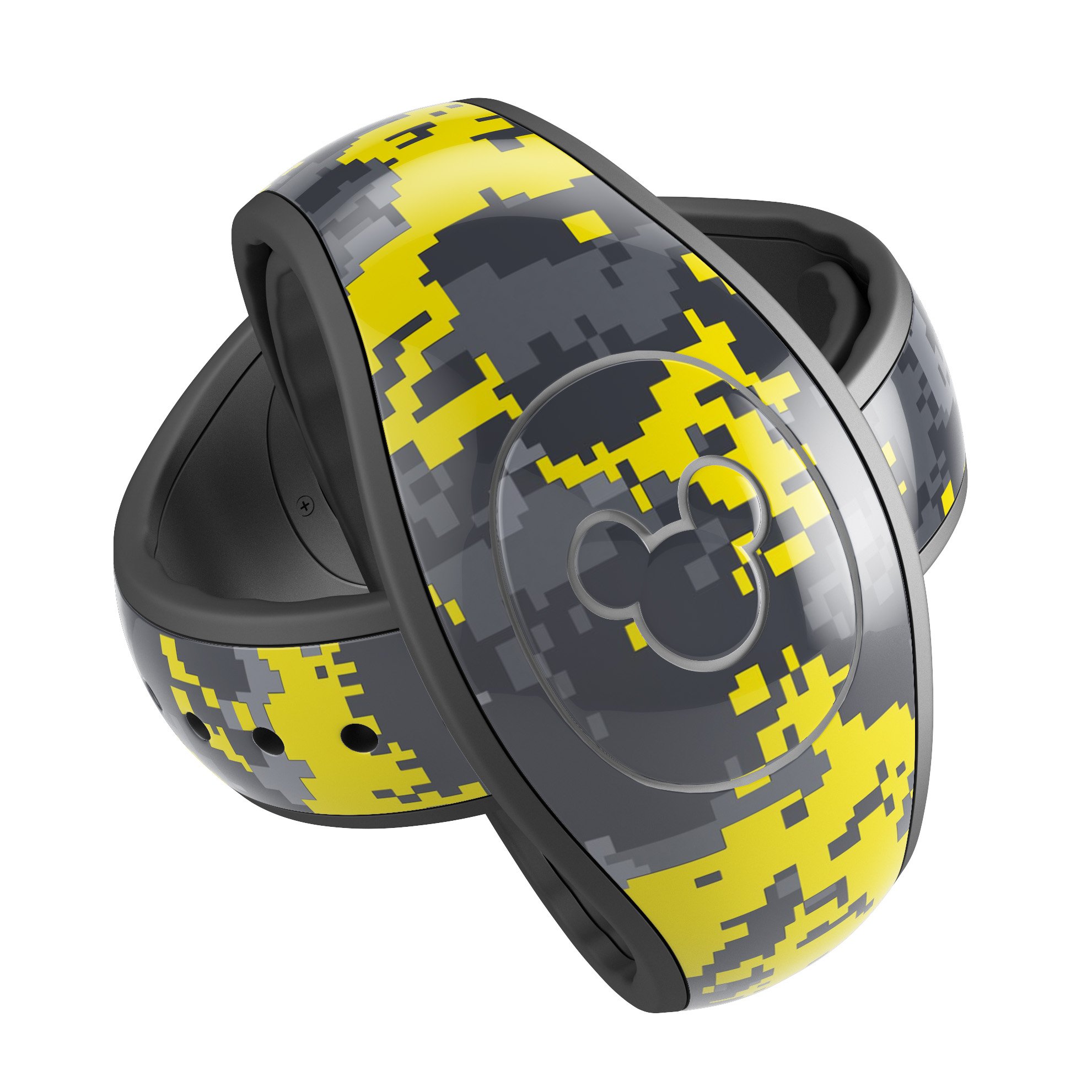 Bright Yellow and Gray Digital Camouflage skin wrap for Disney Magic Band, showcasing vibrant colors and modern design.