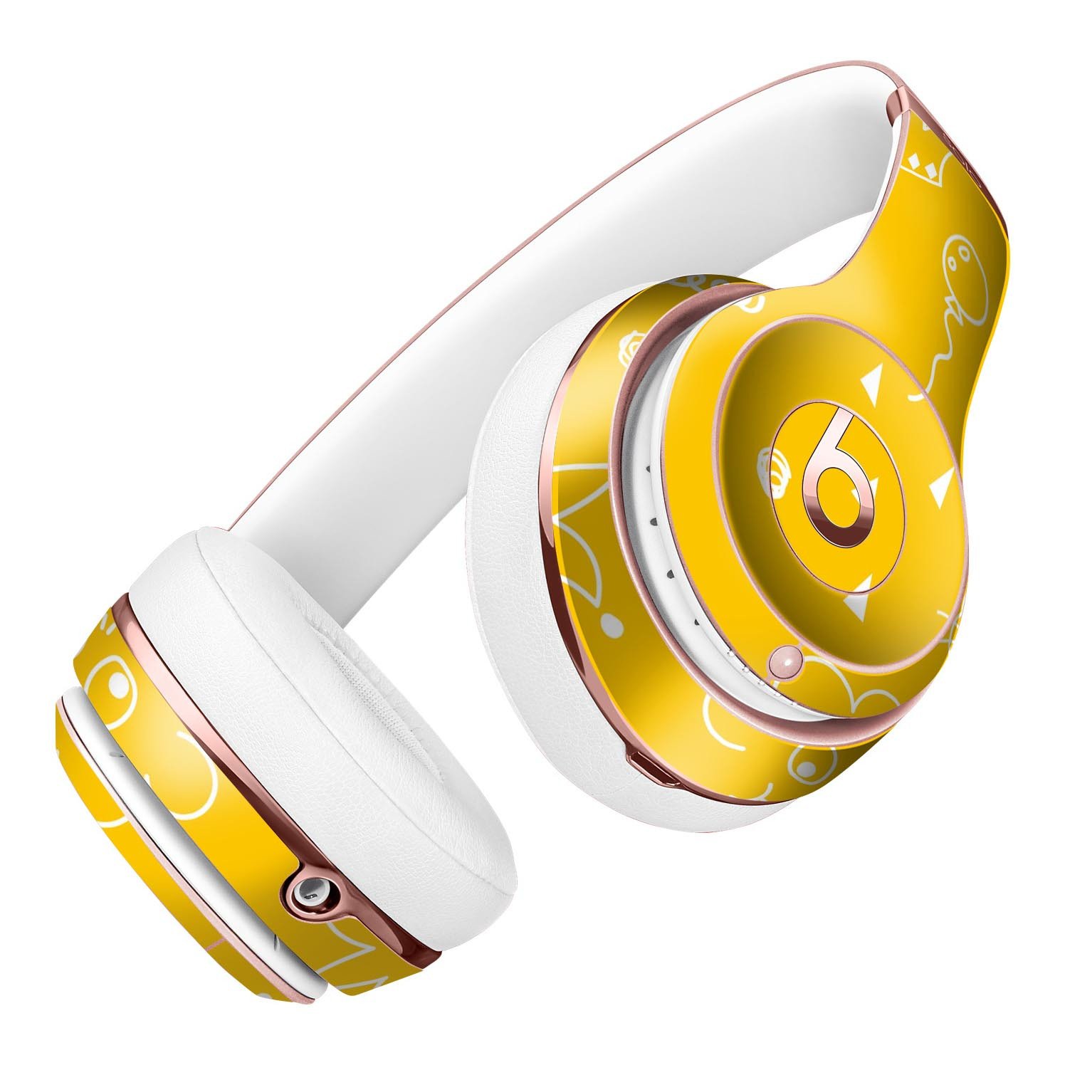 Bright yellow jester hat skin for Beats by Dre Solo 3 headphones, featuring colorful balloons and a playful design.