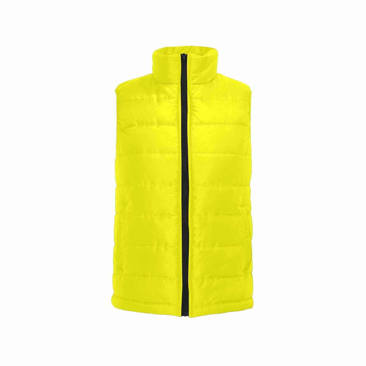 Bright yellow men's padded vest featuring a quilted design and zipper closure, perfect for layering in cool weather.