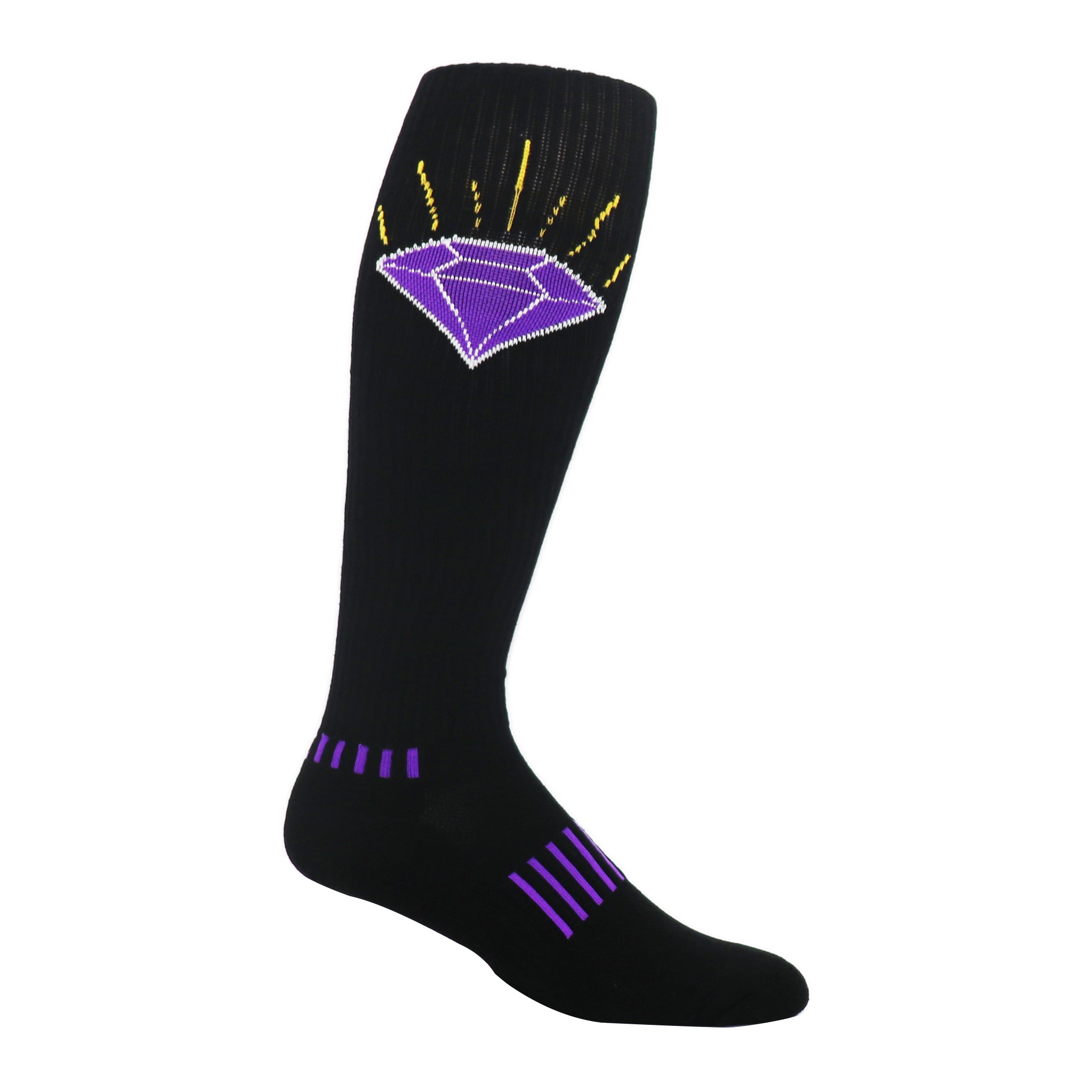 Brilliant Diamond Kids Socks featuring a flashy diamond design, knee-high style, and comfortable fit in black with logo colors.