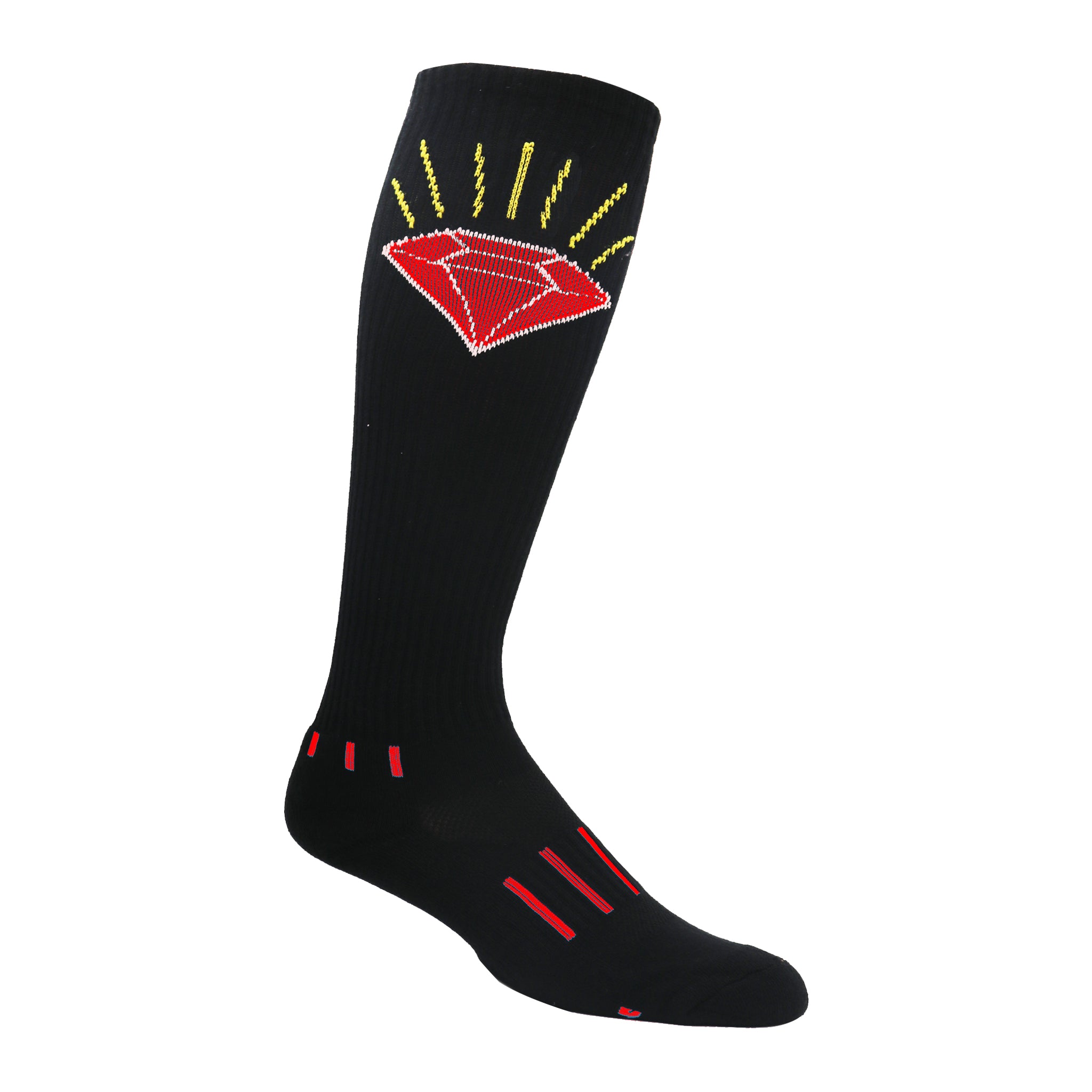 Brilliant Diamond Kids Socks featuring a flashy diamond design, knee-high style, and comfortable fit in black with logo colors.