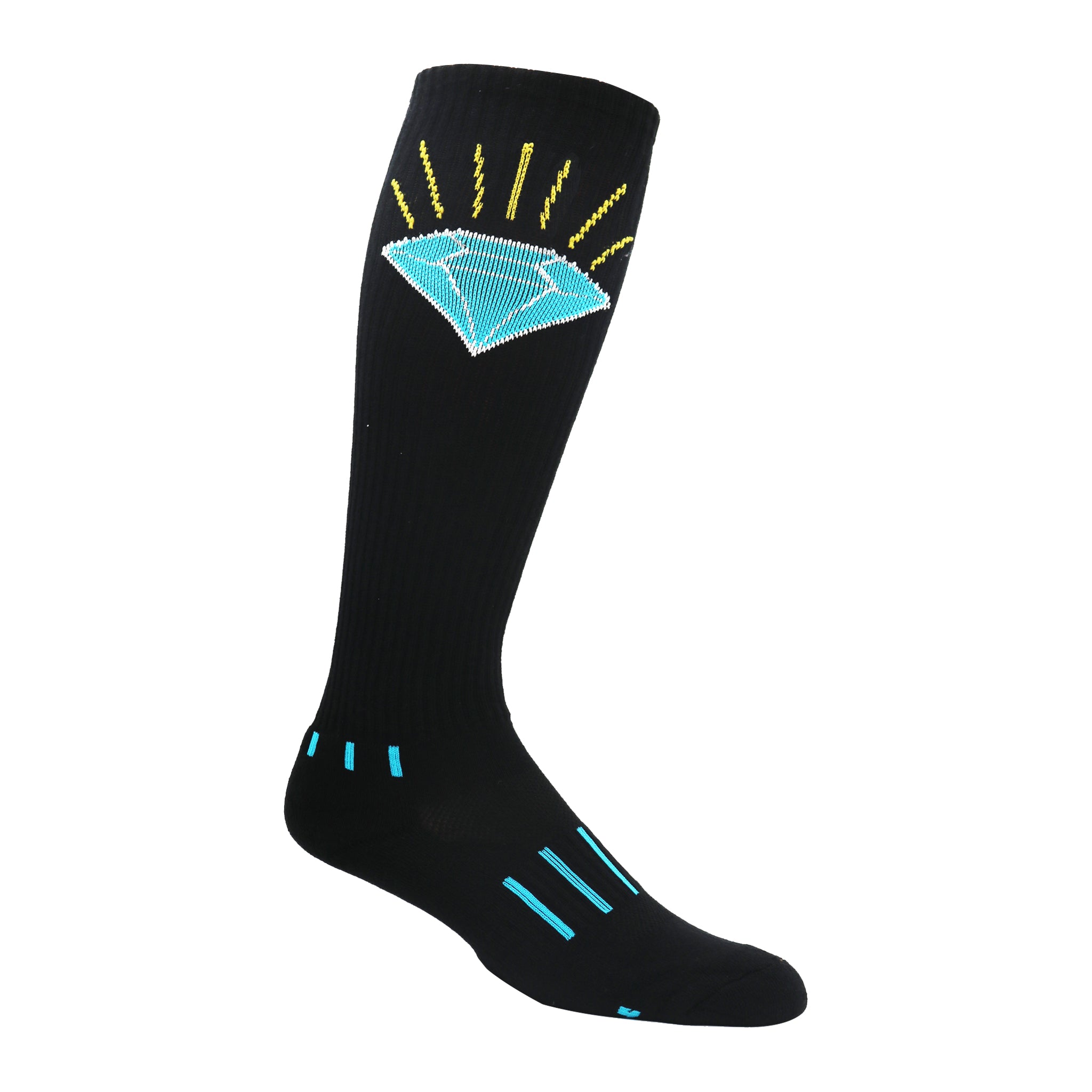 Brilliant Diamond Kids Socks featuring a flashy diamond design, knee-high style, and comfortable fit in black with logo colors.