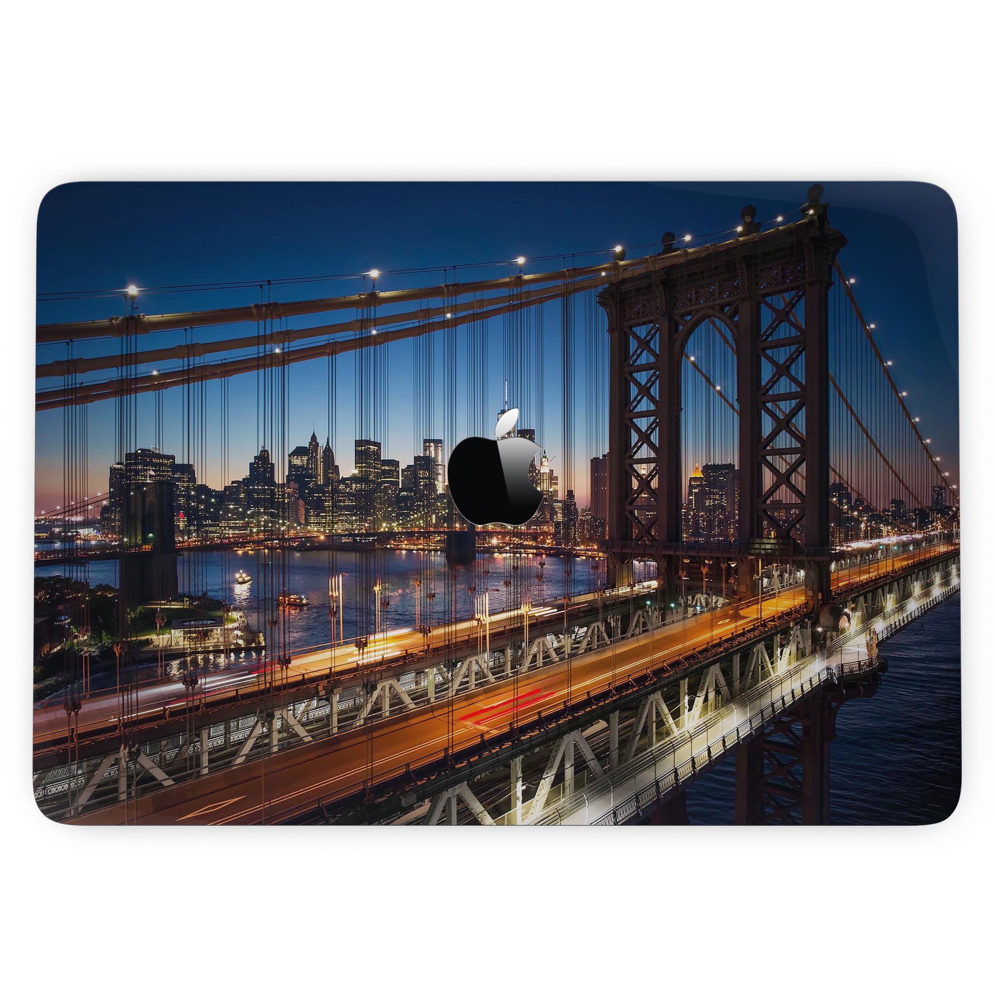 Brooklyn Glimpse Skin Kit for MacBook Pro with Touch Bar, showcasing glossy and matte finishes, designed for protection and style.