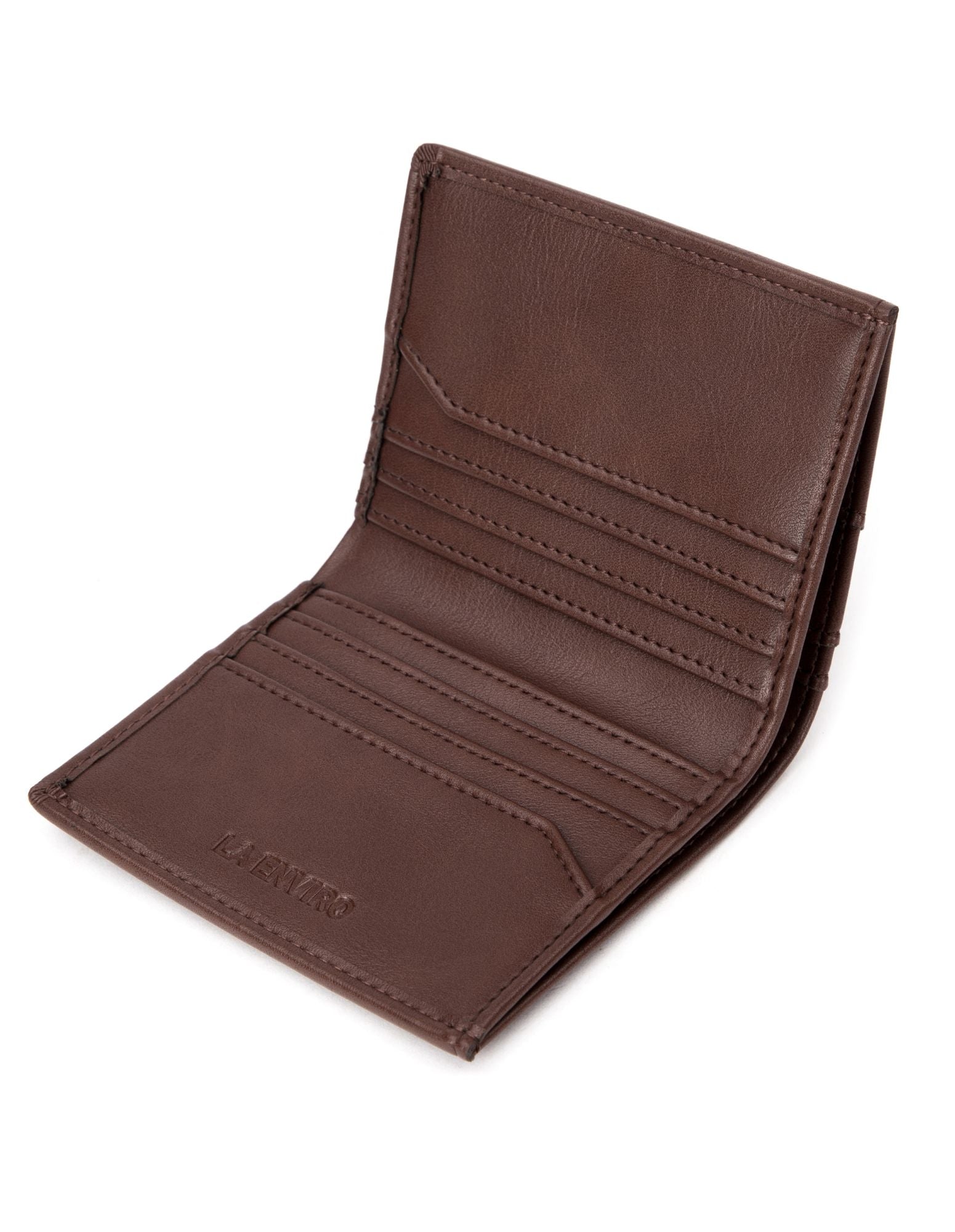 BROOME Unisex Wallet in Brown made from ECO PU vegan leather, featuring 10 card slots and a currency compartment, presented in a signature box.