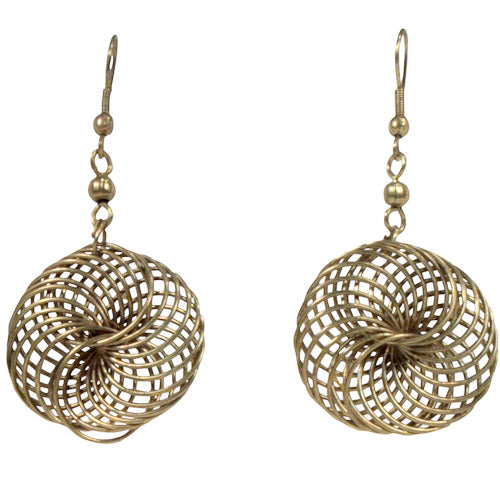 A pair of elegant Bronze Interwoven Wire Earrings featuring a floral design, handmade from recycled materials, showcasing artisan craftsmanship.