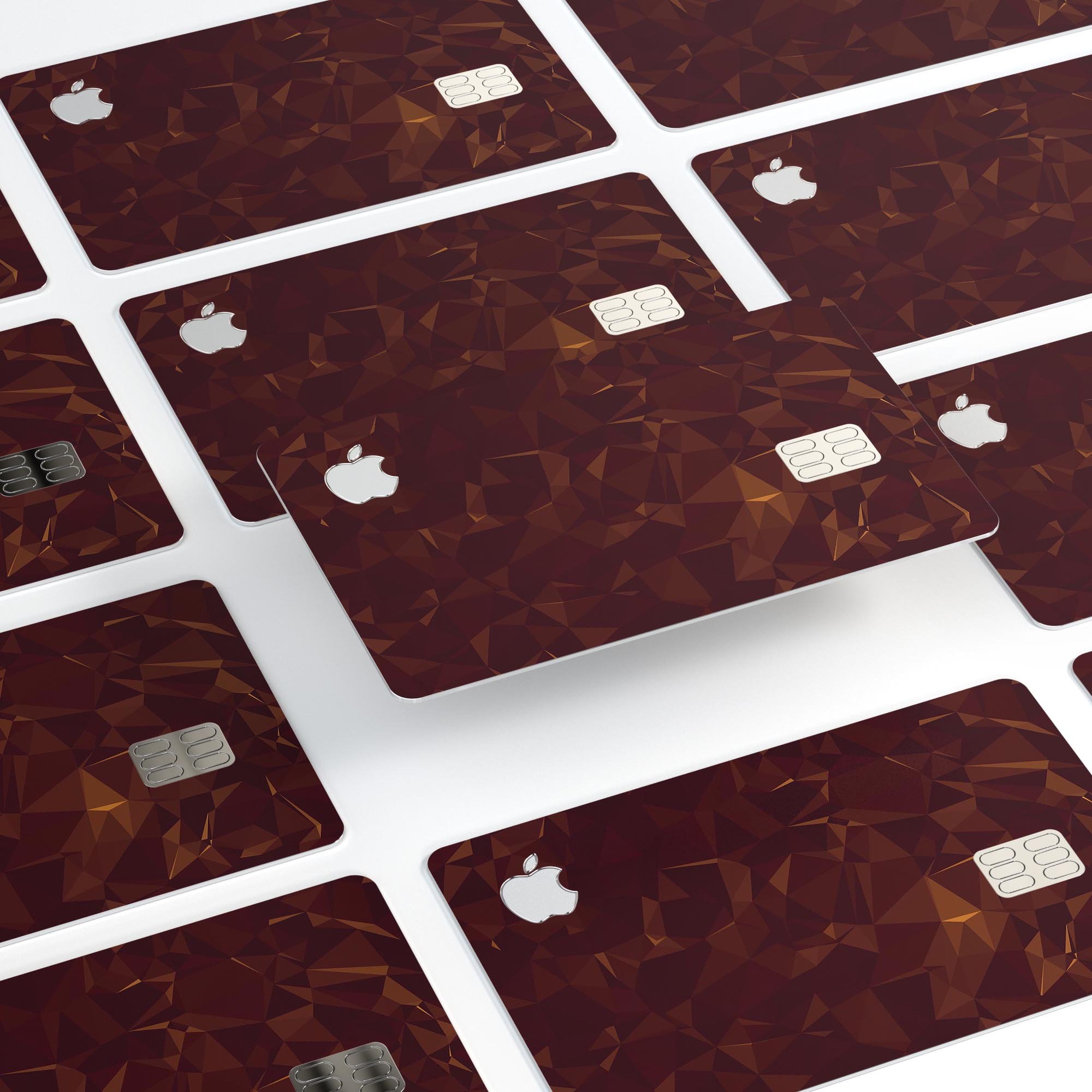 Brown and copper abstract geometric shapes decal for Apple Card, showcasing a stylish design that offers protection.