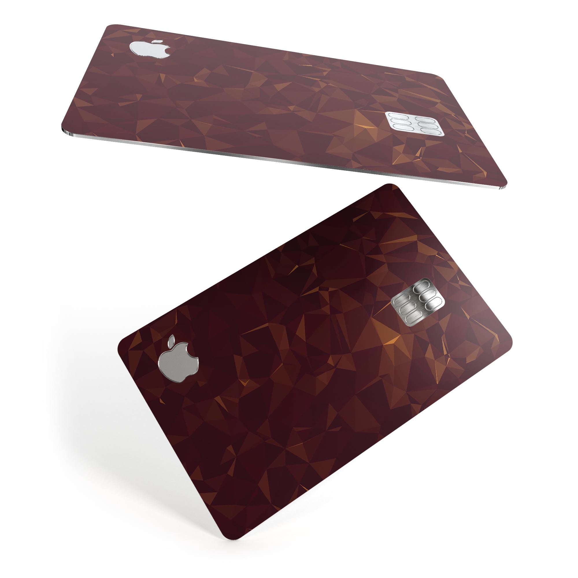 Brown and copper abstract geometric shapes decal for Apple Card, showcasing a stylish design that offers protection.