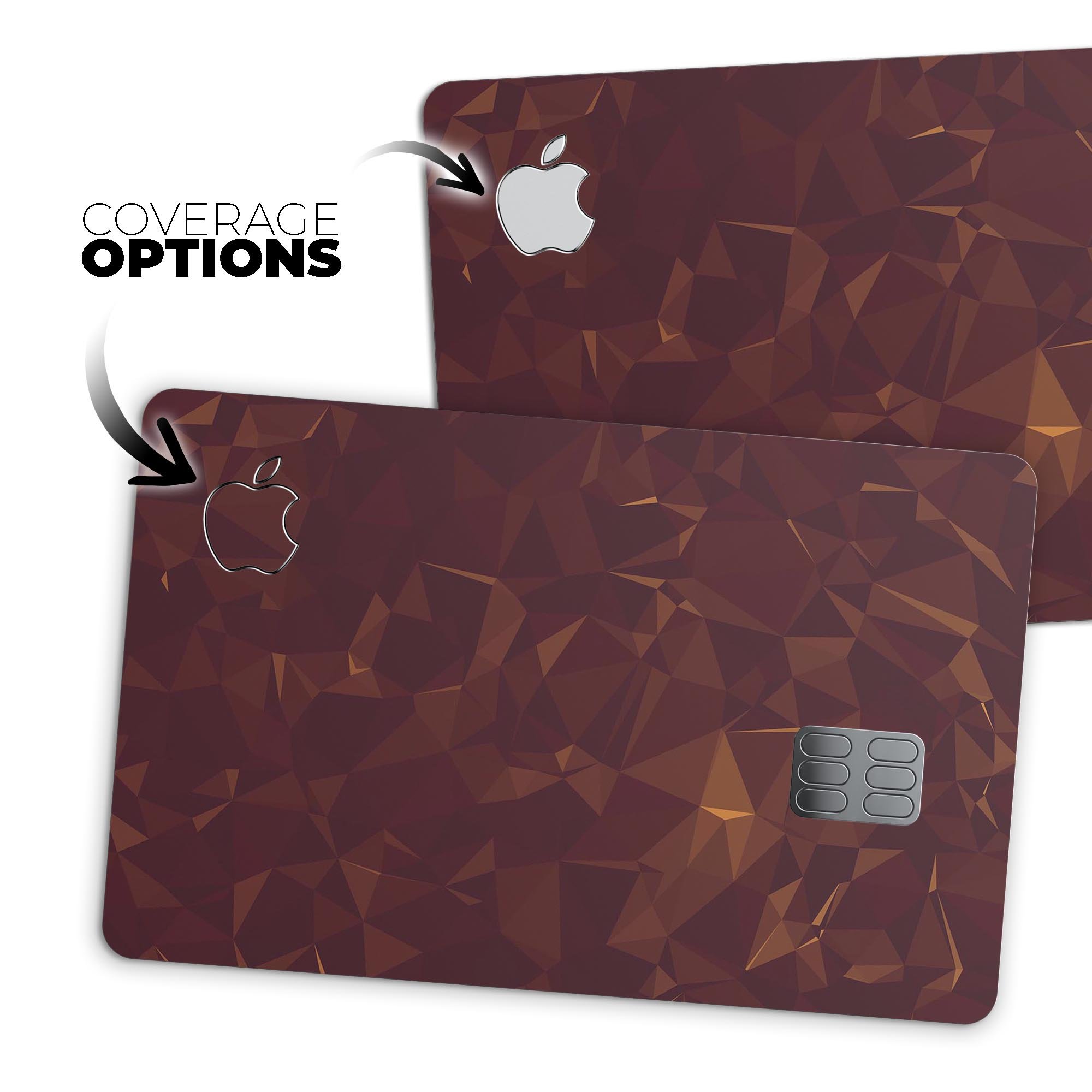 Brown and copper abstract geometric shapes decal for Apple Card, showcasing a stylish design that offers protection.