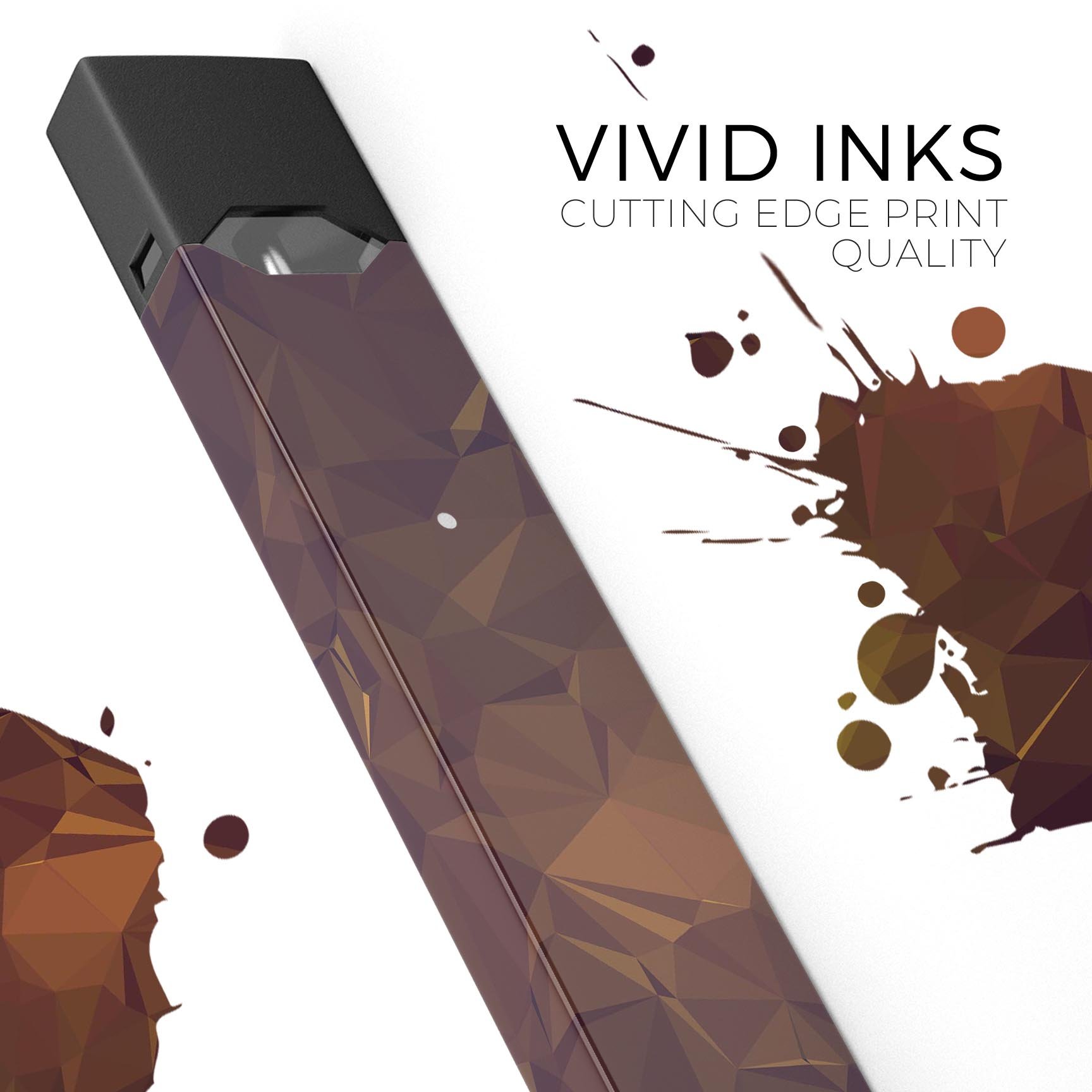 Brown and gold geometric triangles decal skin for JUUL vaping device, showcasing a stylish design and premium quality.