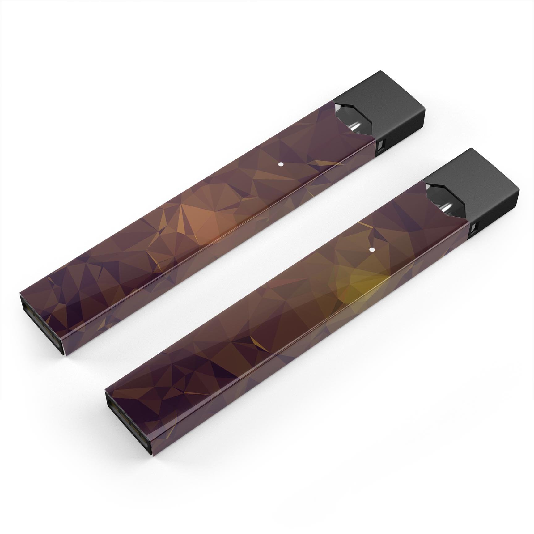 Brown and gold geometric triangles decal skin for JUUL vaping device, showcasing a stylish design and premium quality.