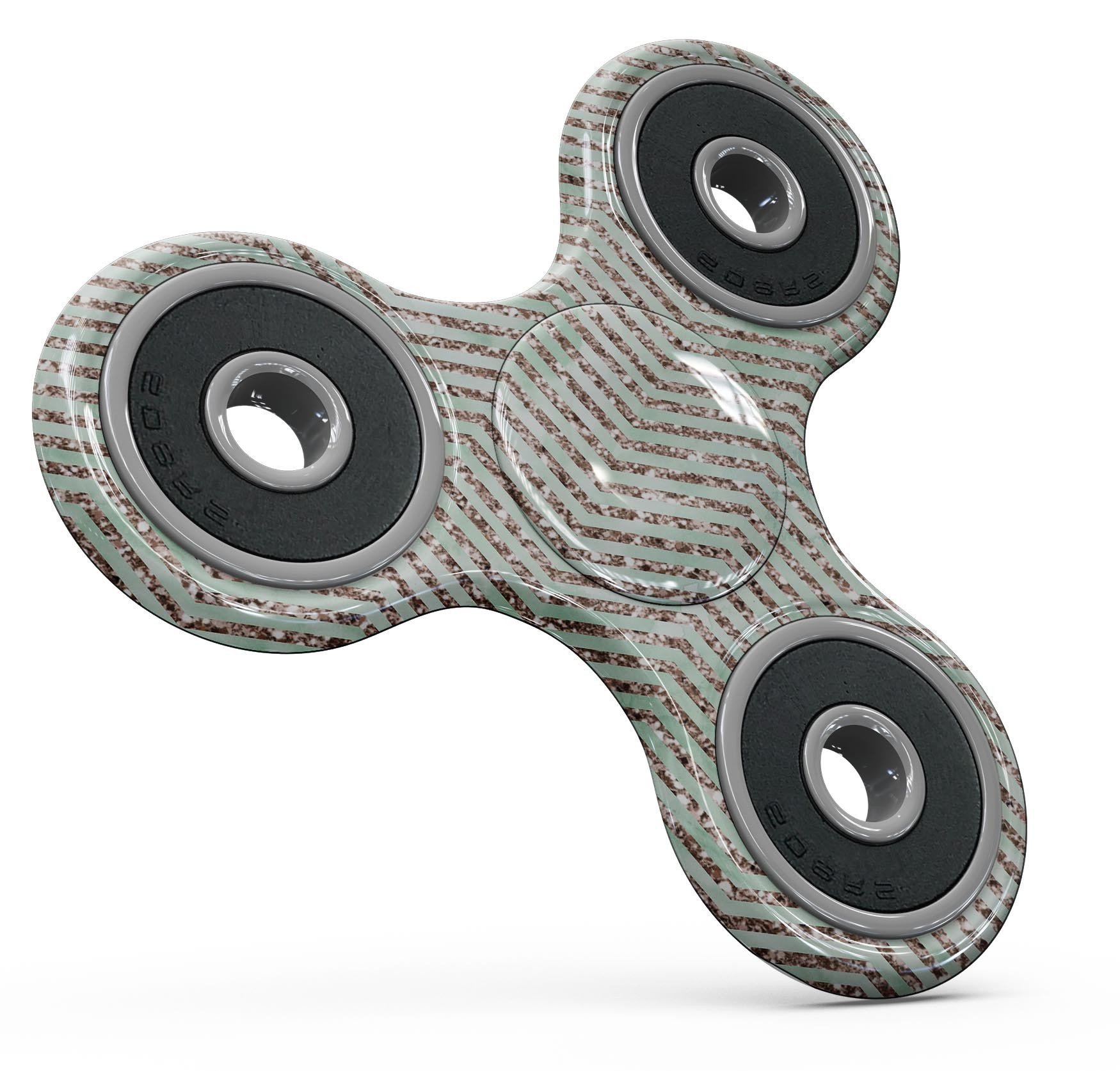 Brown and green glimmer chevron fidget spinner skin kit, showcasing a stylish design for personalization and protection.