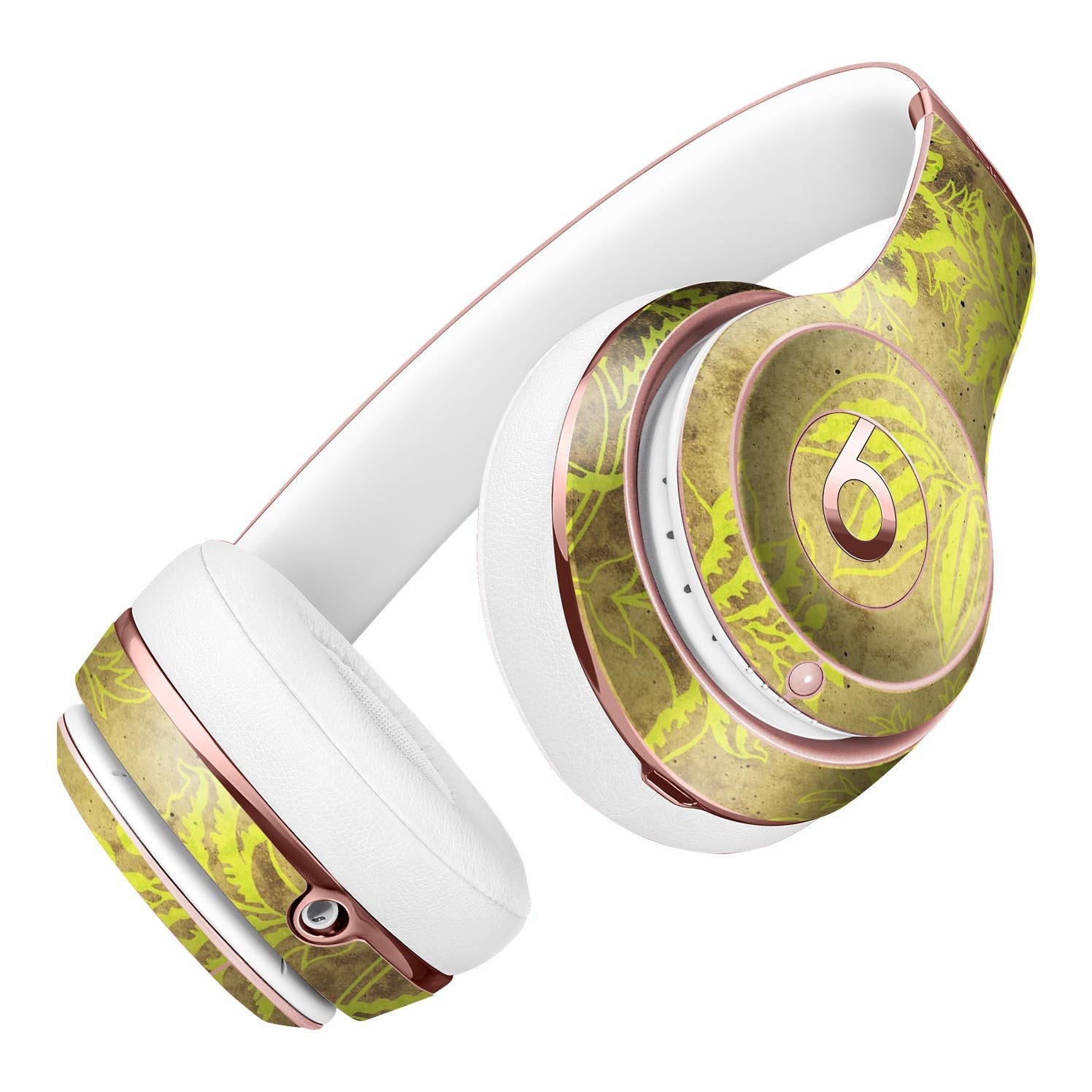 Brown and Lime Green Floral Damask Pattern Skin Kit for Beats by Dre Solo 3 Wireless Headphones, showcasing vibrant floral design.