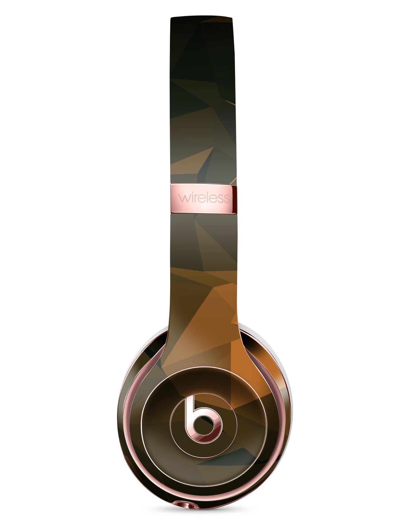 Brown and orange abstract shapes skin kit for Beats by Dre Solo 3 Wireless Headphones, showcasing a stylish design and precise fit.