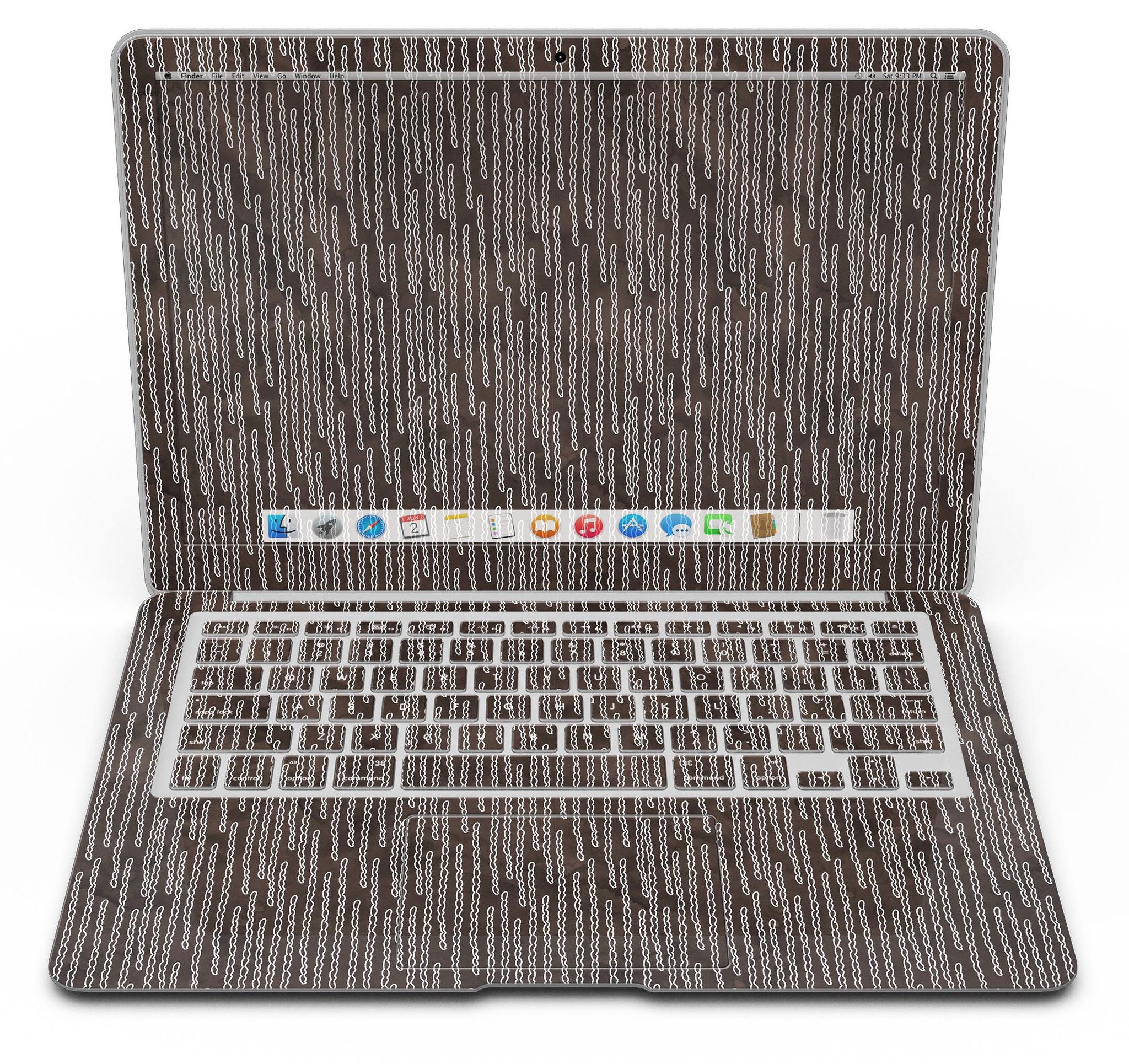 Brown and white watercolor squiggles skin for MacBook Air, showcasing a stylish design that protects the device.