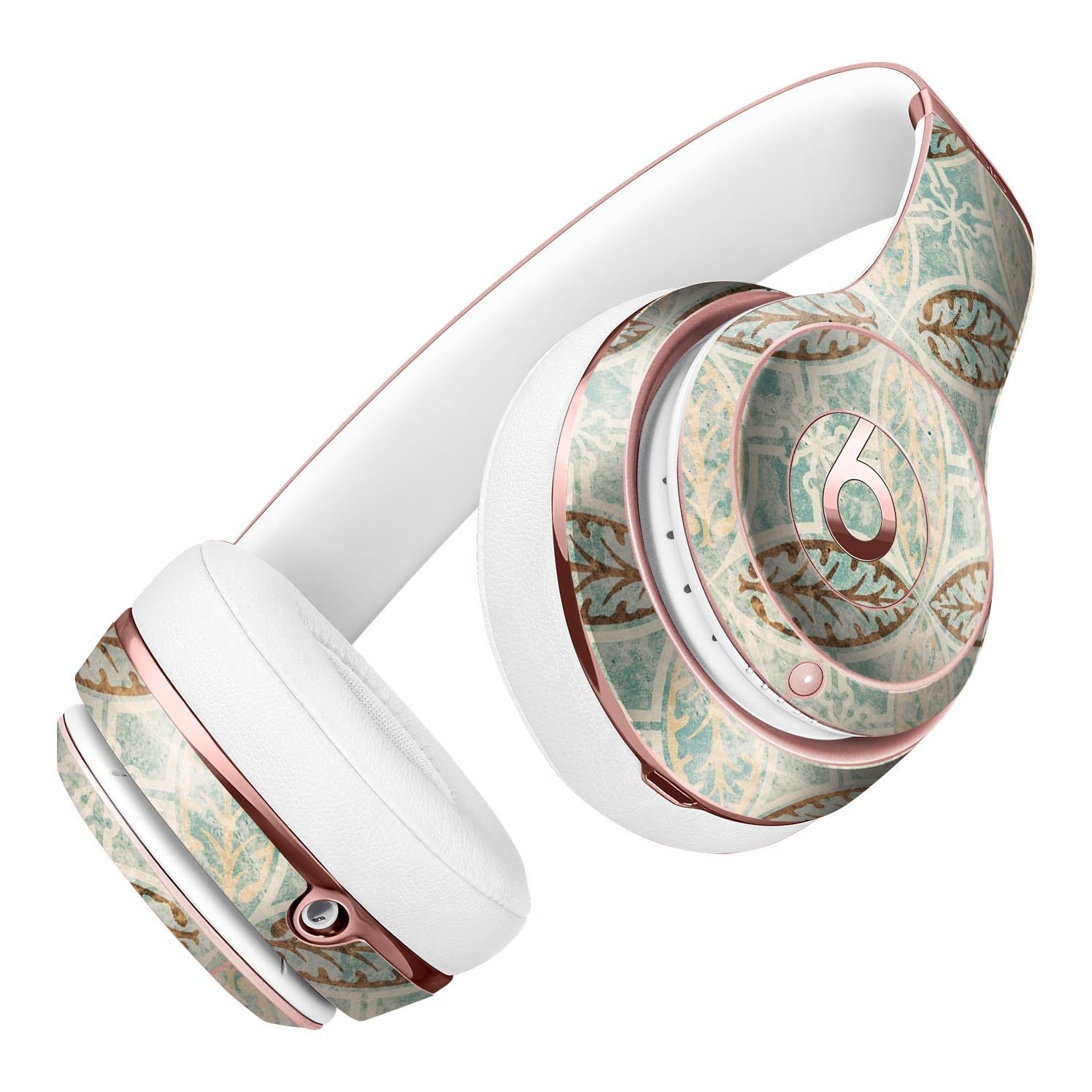 Brown Blue and Tan Circle Leaf Pattern Skin Kit for Beats by Dre Solo 3 Wireless Headphones, showcasing vibrant colors and intricate design.