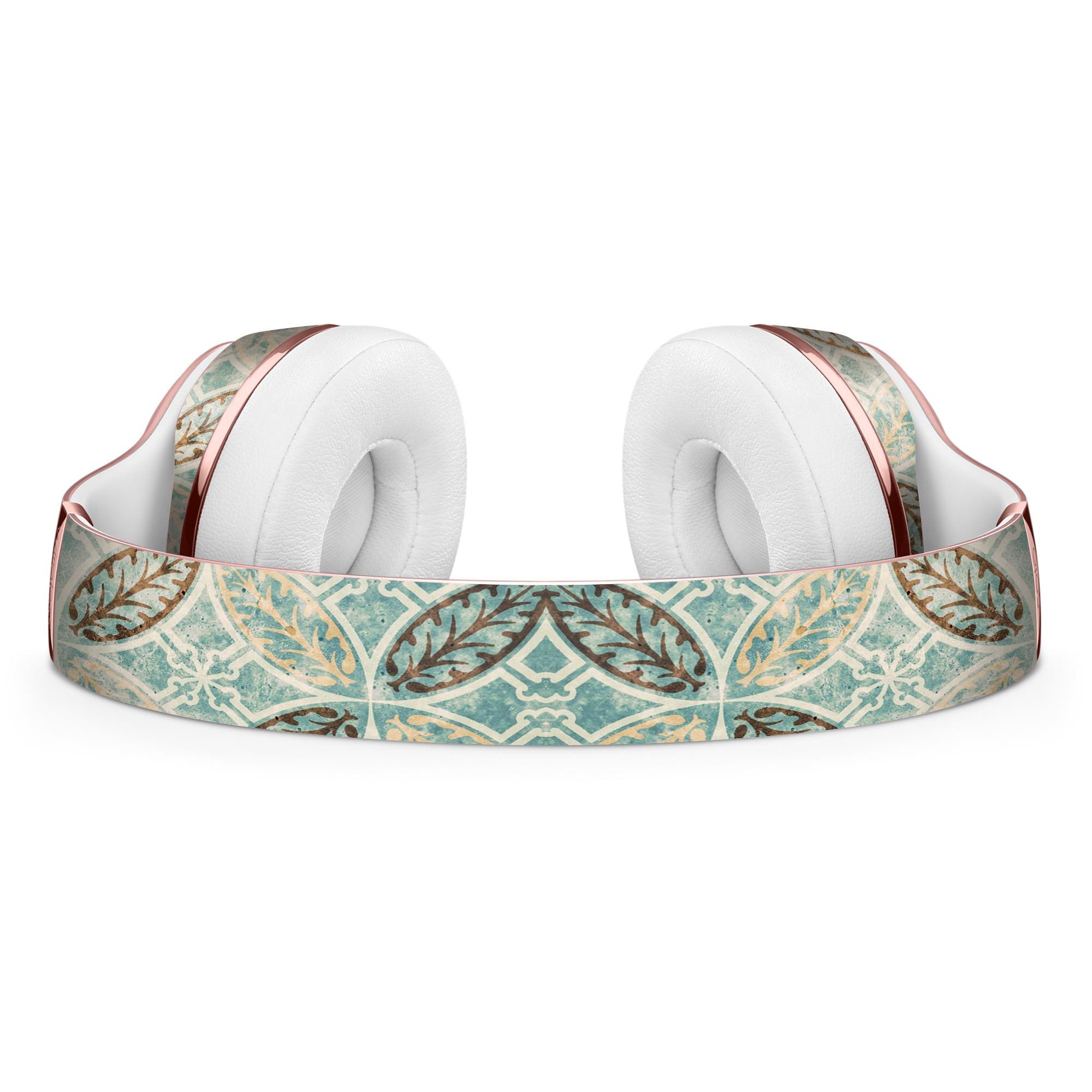 Brown Blue and Tan Circle Leaf Pattern Skin Kit for Beats by Dre Solo 3 Wireless Headphones, showcasing vibrant colors and intricate design.