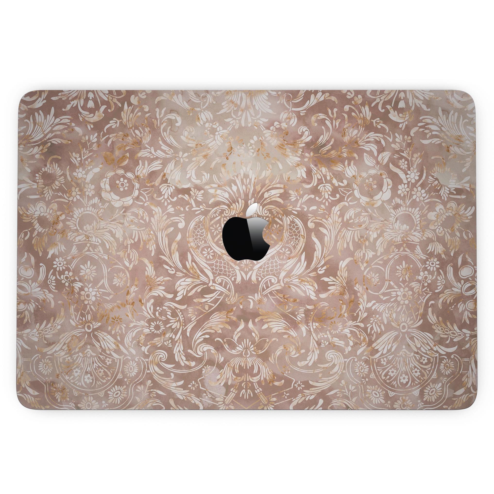 Brown Damask v2 Watercolor Pattern skin for 13" MacBook Pro without Touch Bar, showcasing intricate design and premium vinyl material.