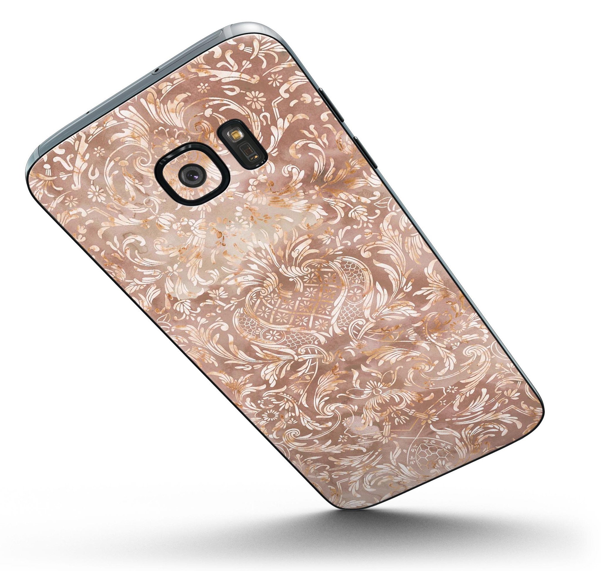 Brown Damask v2 Watercolor Pattern skin kit for Samsung Galaxy S7 and S7 Edge, showcasing a stylish design with premium vinyl material.