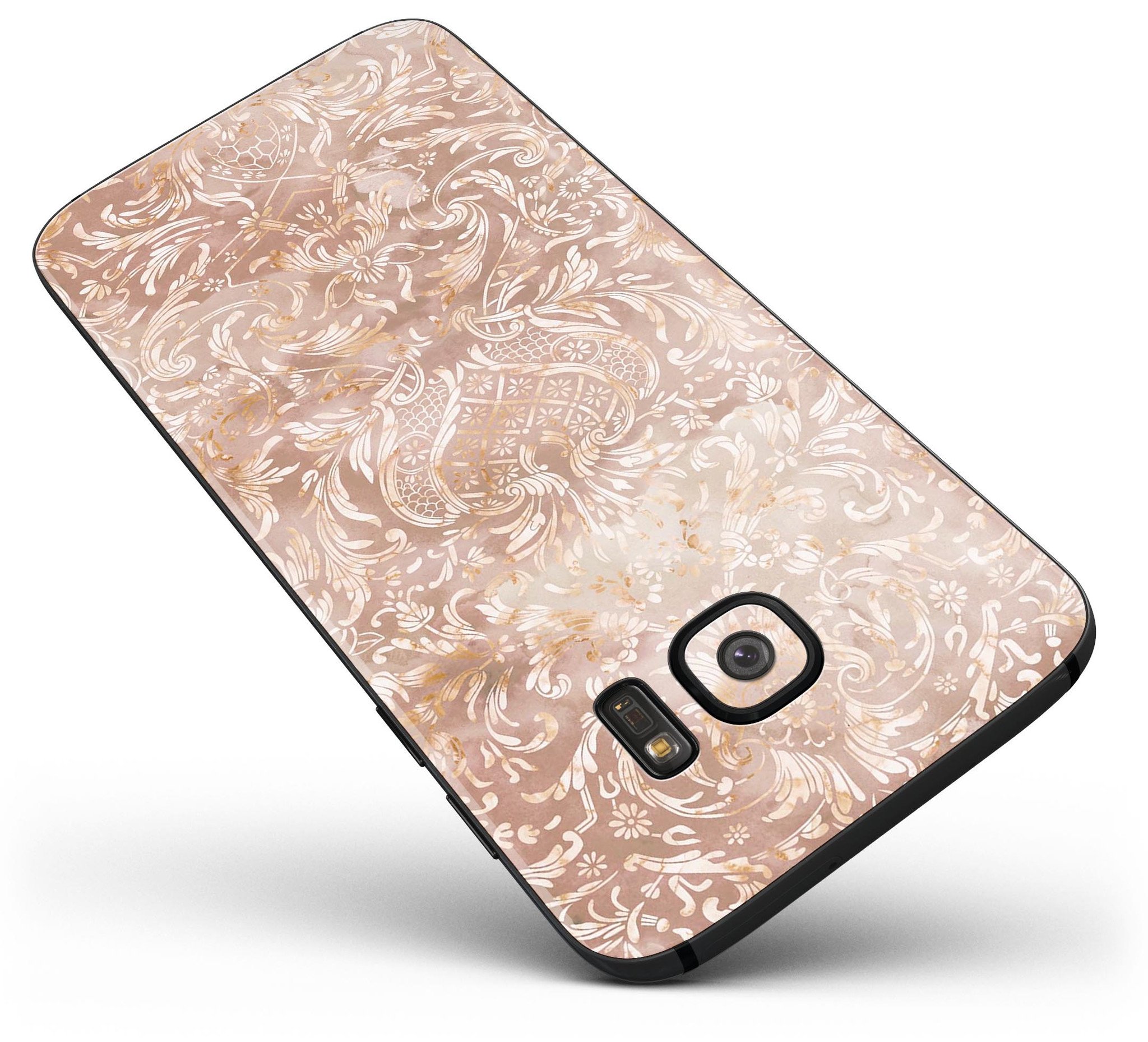 Brown Damask v2 Watercolor Pattern skin kit for Samsung Galaxy S7 and S7 Edge, showcasing a stylish design with premium vinyl material.