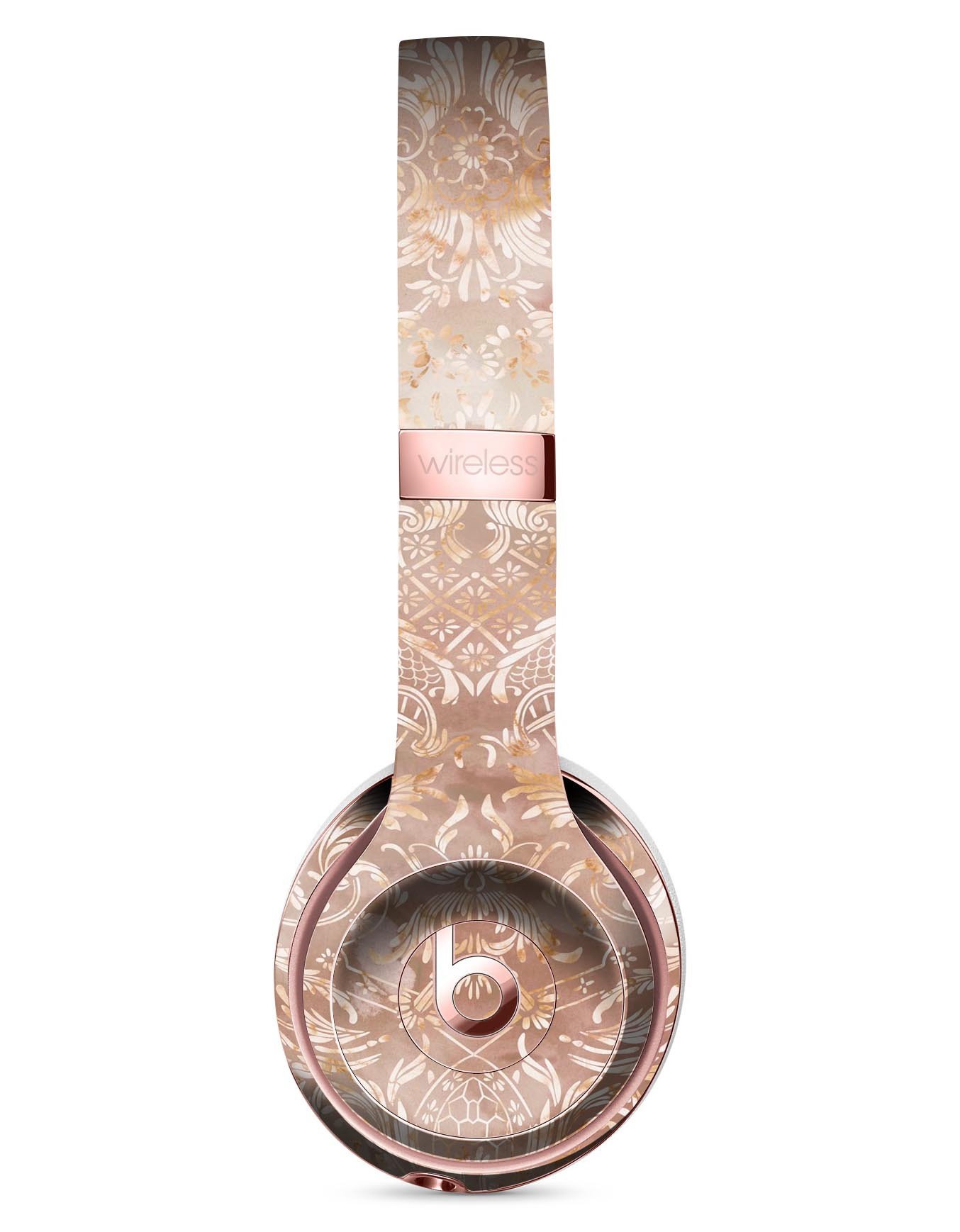 Brown Damask v2 Watercolor Pattern Skin Kit for Beats by Dre Solo 3 Wireless Headphones, showcasing a stylish design and premium vinyl material.