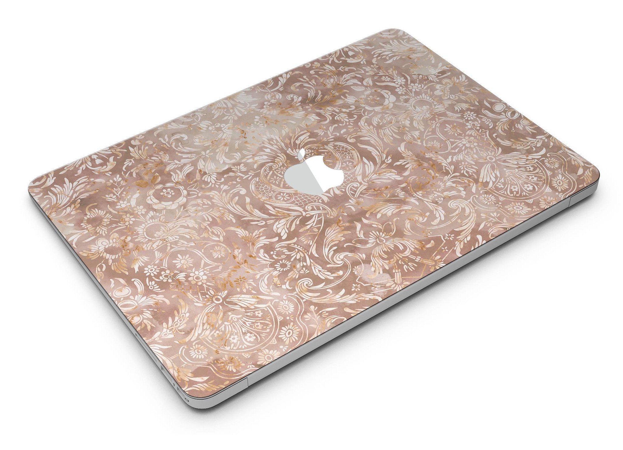 Brown Damask v2 Watercolor Pattern skin for MacBook Air, showcasing elegant design and premium vinyl material.