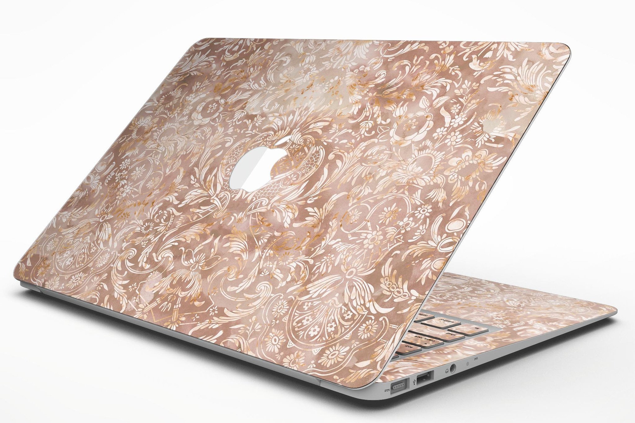 Brown Damask v2 Watercolor Pattern skin for MacBook Air, showcasing elegant design and premium vinyl material.