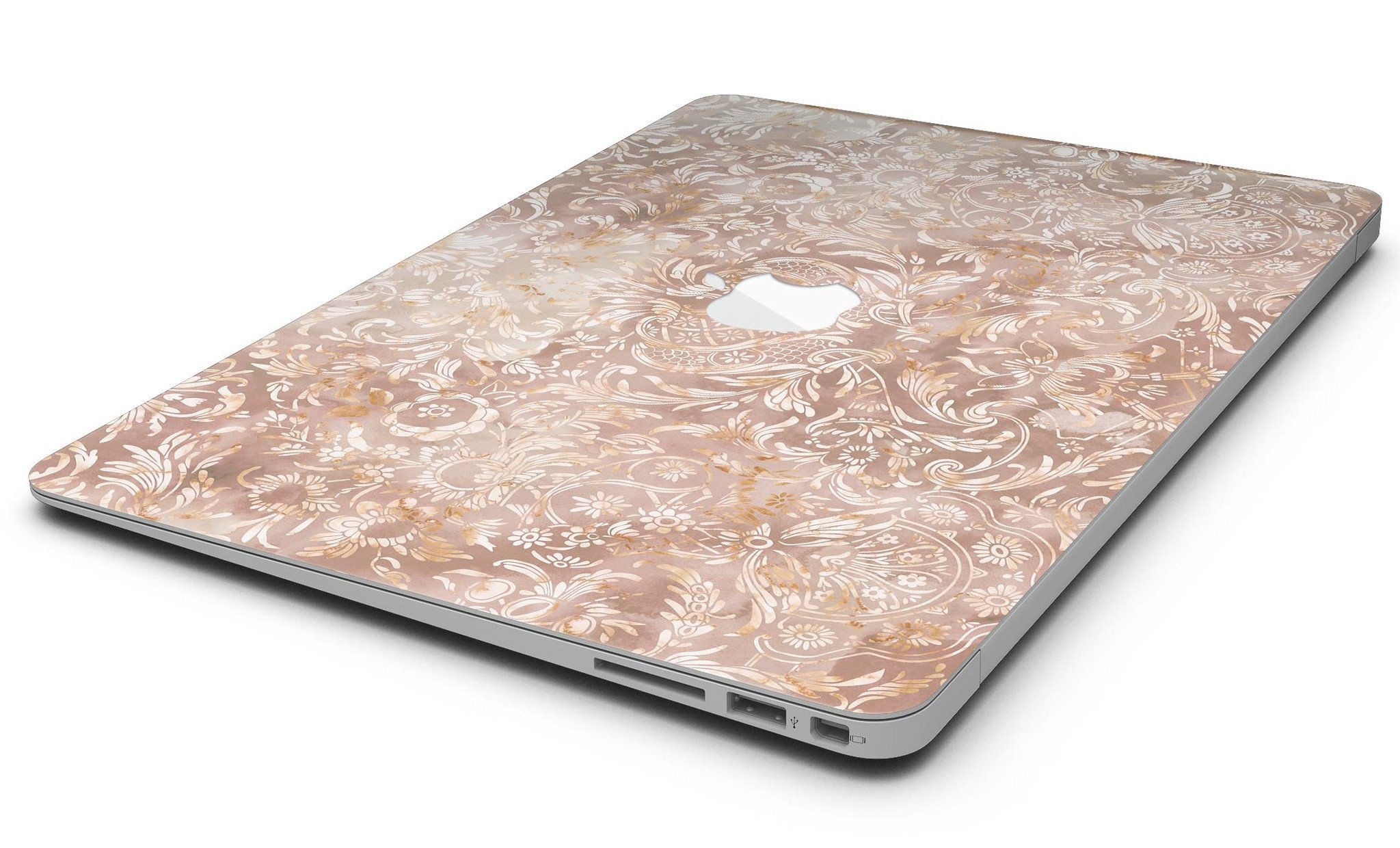 Brown Damask v2 Watercolor Pattern skin for MacBook Air, showcasing elegant design and premium vinyl material.