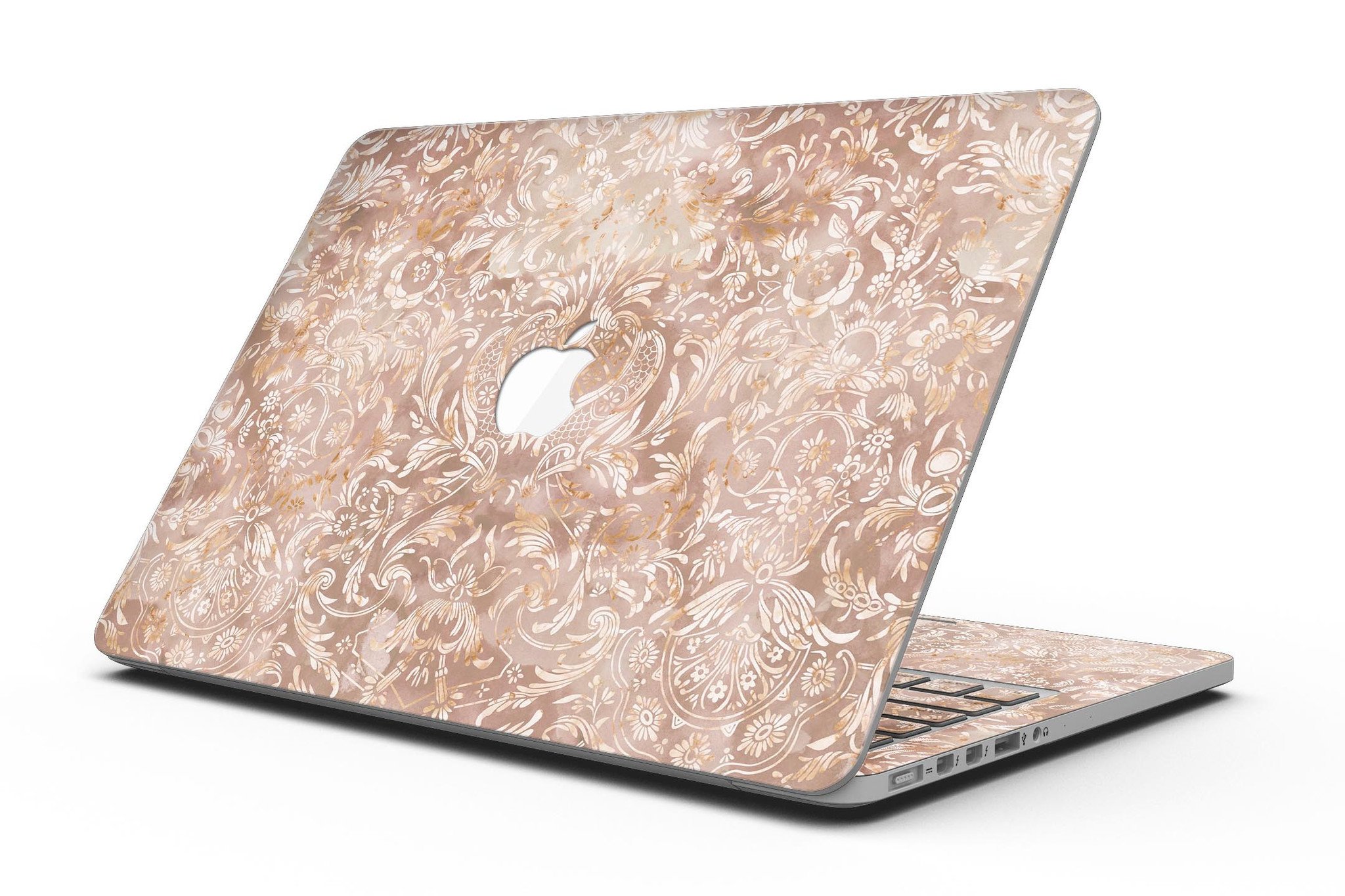 Brown Damask v2 Watercolor Pattern skin for MacBook Pro with Retina Display, showcasing a stylish and protective design.