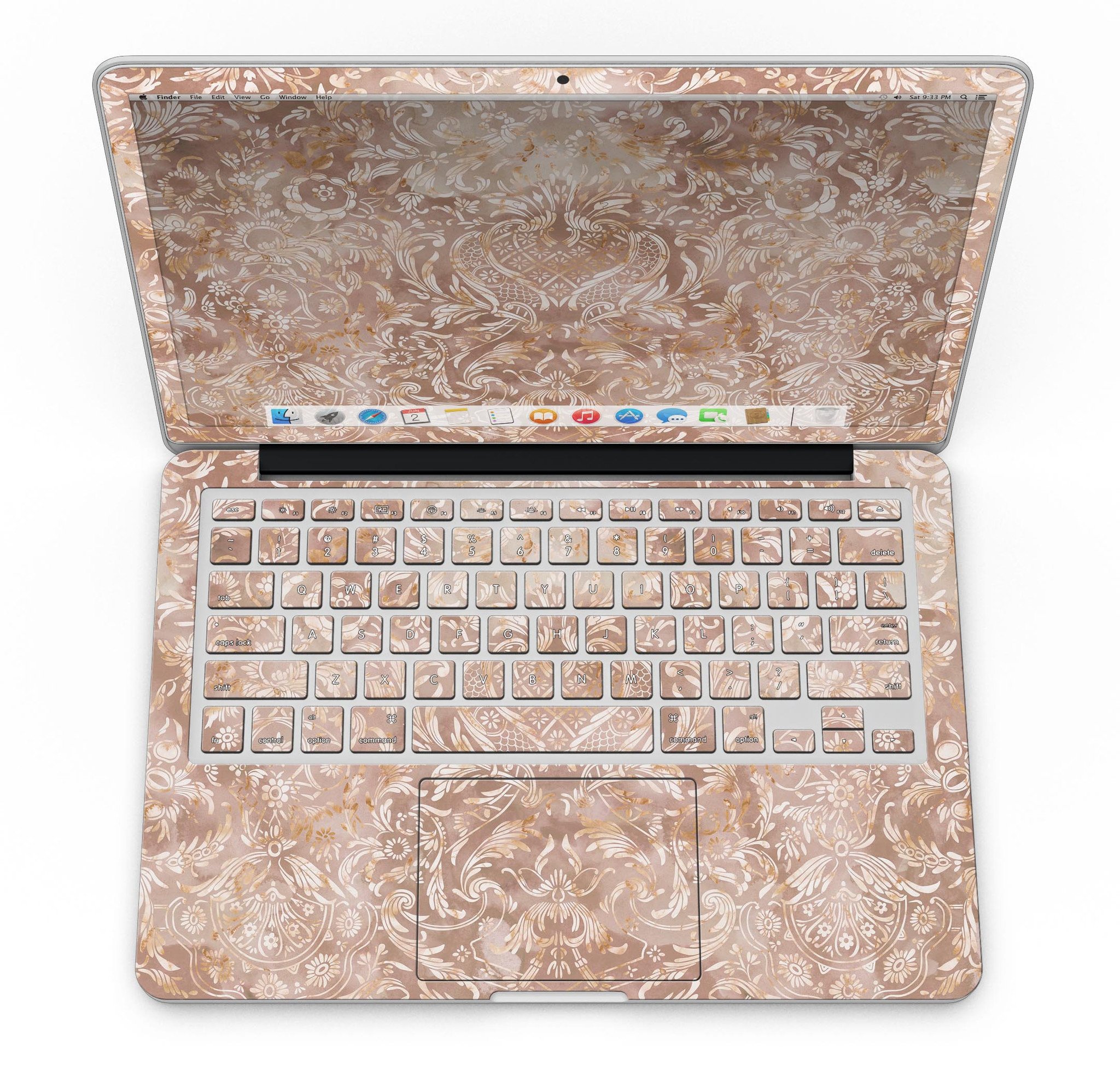 Brown Damask v2 Watercolor Pattern skin for MacBook Pro with Retina Display, showcasing a stylish and protective design.