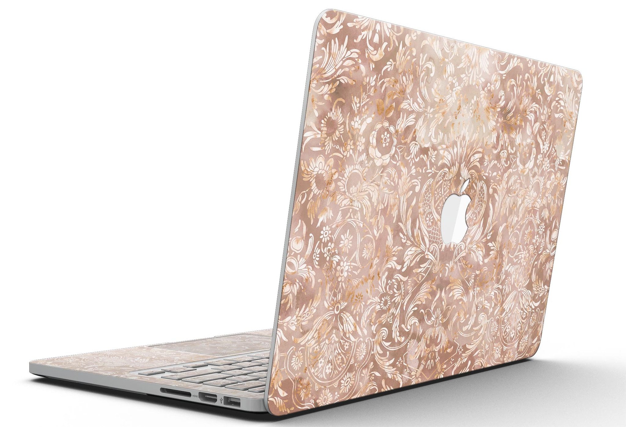 Brown Damask v2 Watercolor Pattern skin for MacBook Pro with Retina Display, showcasing a stylish and protective design.