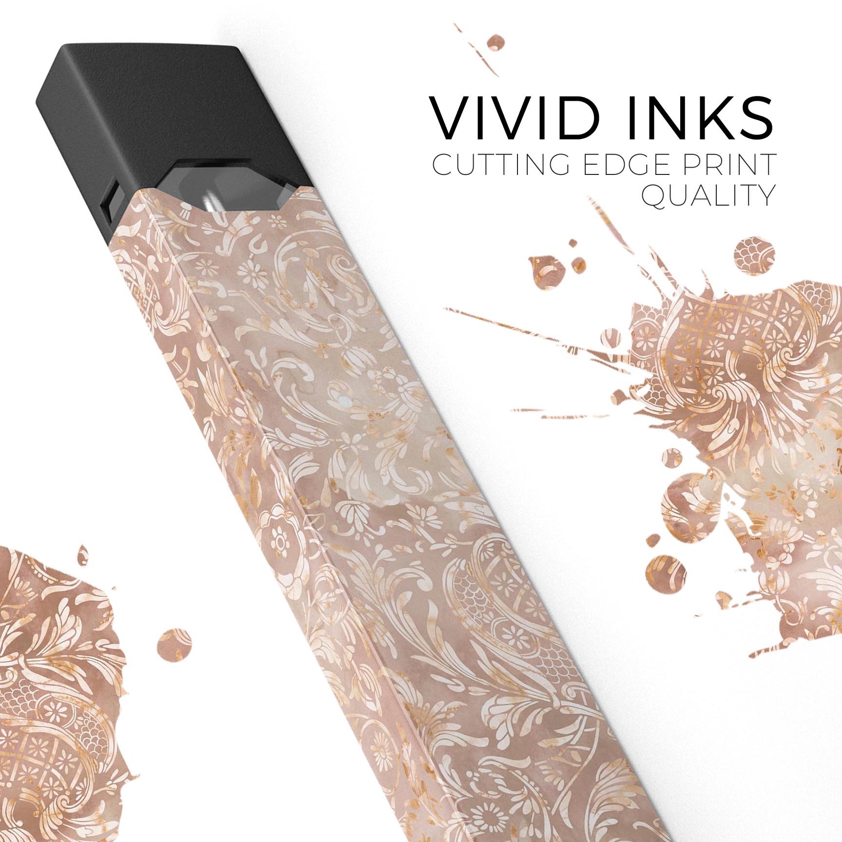 Brown Damask v2 Watercolor Pattern decal for JUUL vaping device, showcasing intricate watercolor design and premium finish.