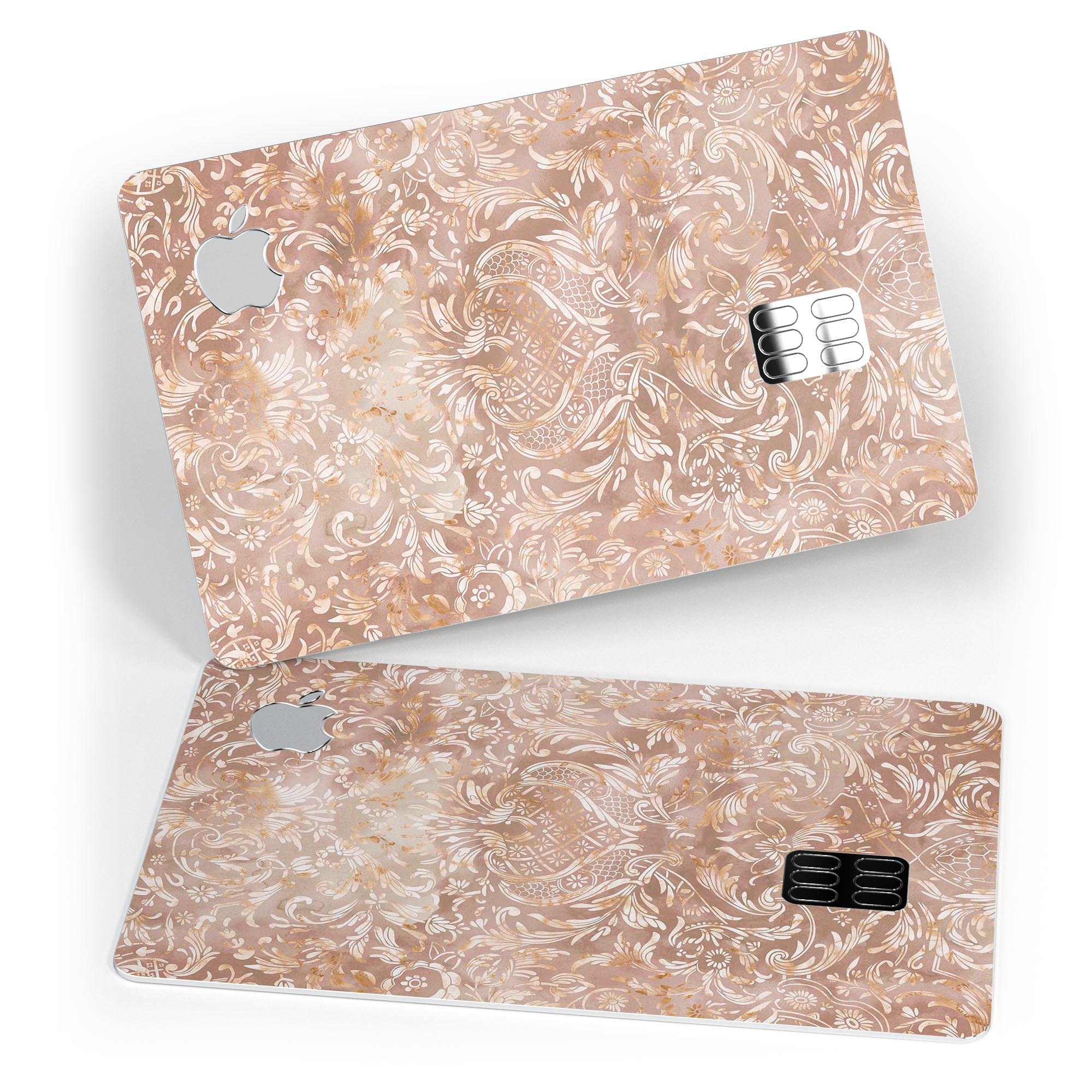 Brown Damask v2 Watercolor Pattern decal skin for Apple Card, showcasing a stylish design with premium vinyl protection.