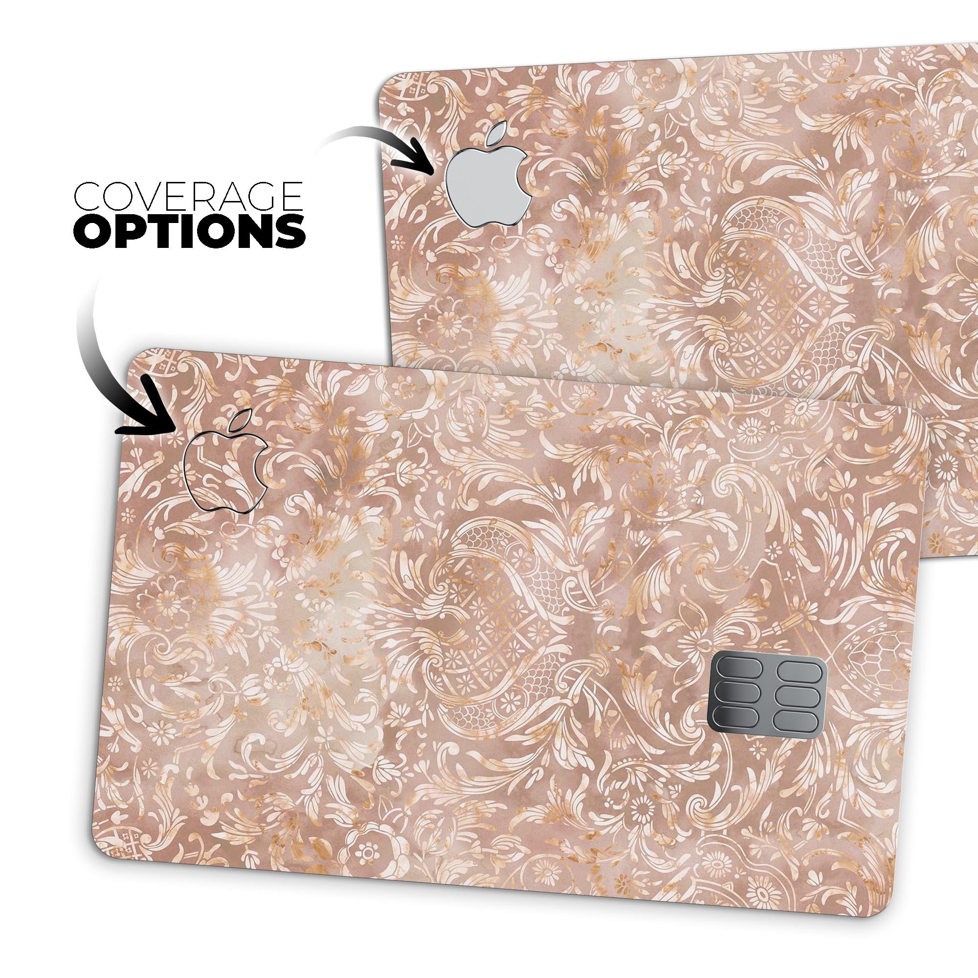 Brown Damask v2 Watercolor Pattern decal skin for Apple Card, showcasing a stylish design with premium vinyl protection.