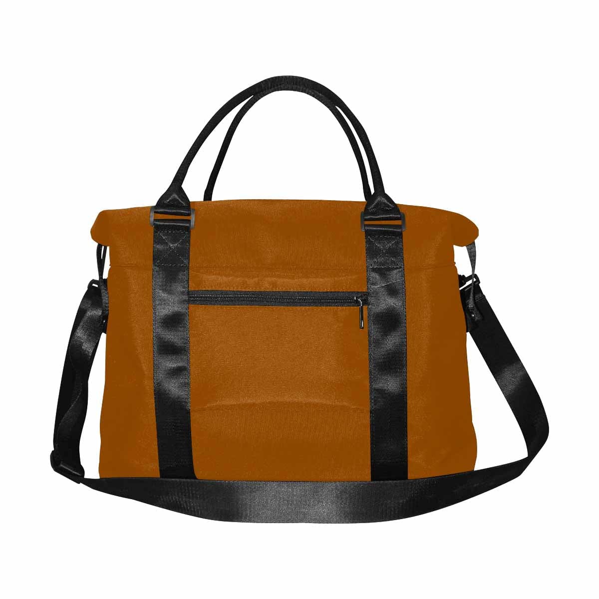 A large brown duffel bag made from durable oxford fabric, featuring sturdy handles and an adjustable strap, ideal for travel and everyday use.