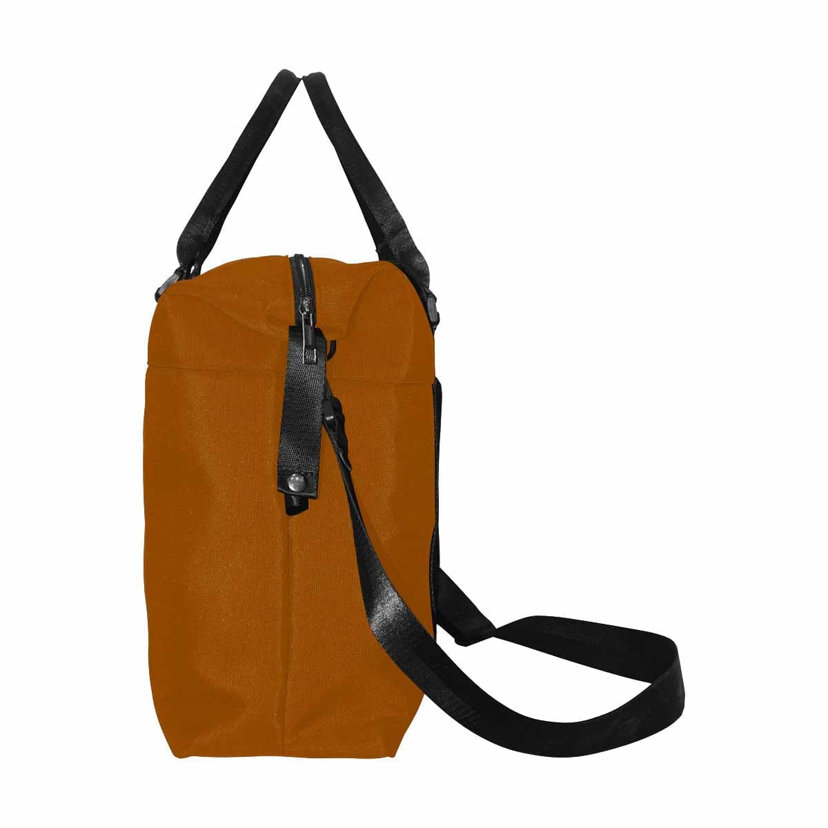 A large brown duffel bag made from durable oxford fabric, featuring sturdy handles and an adjustable strap, ideal for travel and everyday use.