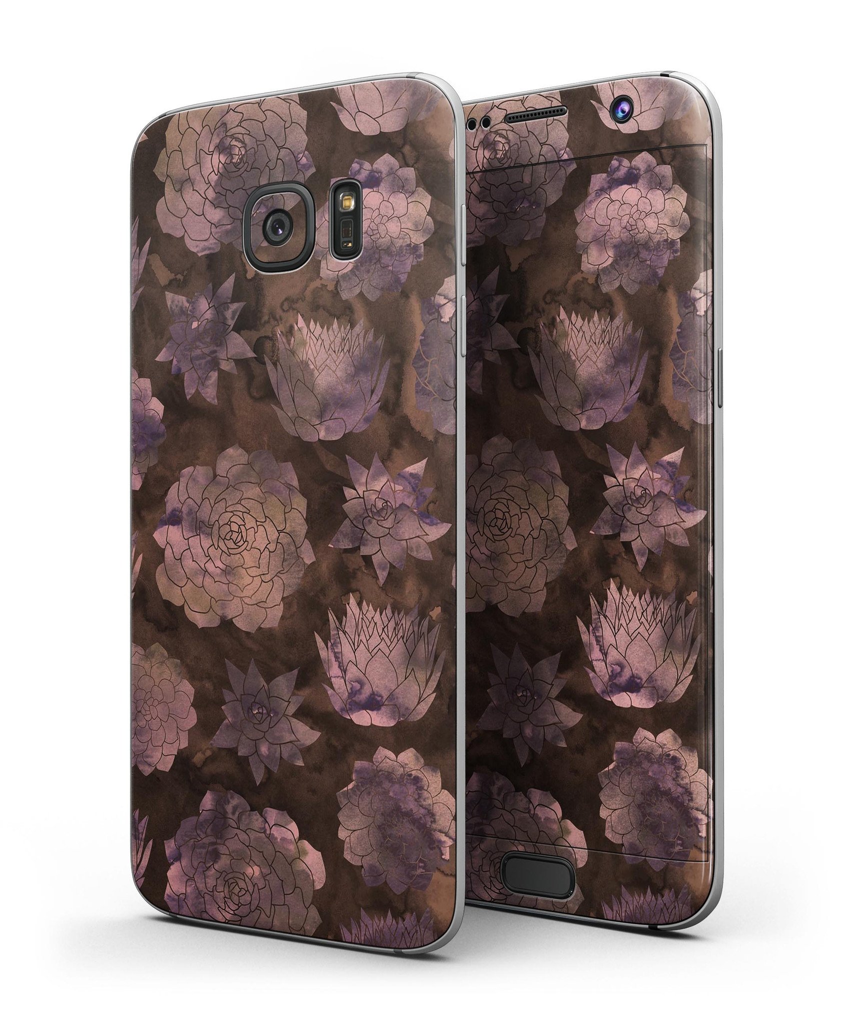 Brown Floral Succulents skin kit for Samsung Galaxy S7, showcasing vibrant floral patterns on premium vinyl.