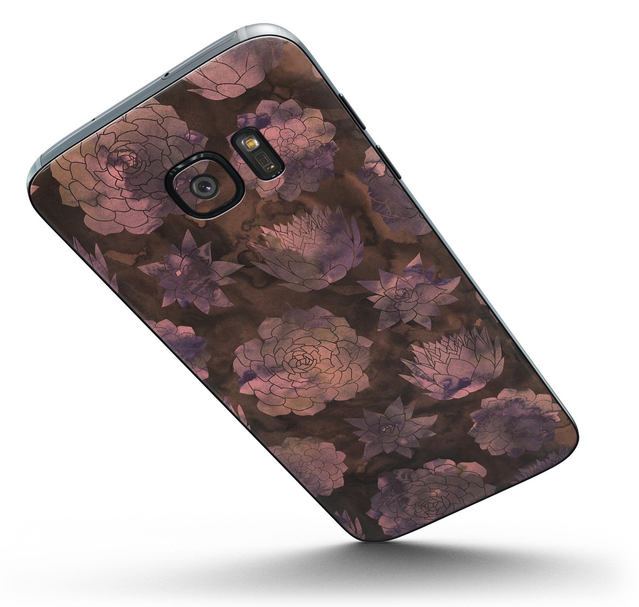 Brown Floral Succulents skin kit for Samsung Galaxy S7, showcasing vibrant floral patterns on premium vinyl.