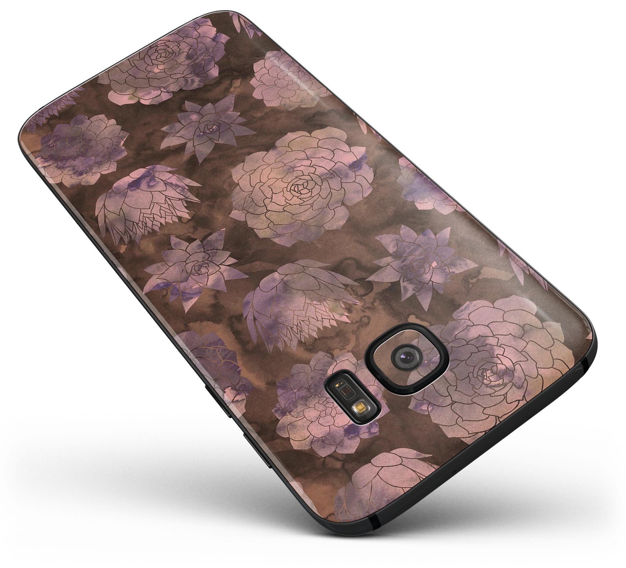 Brown Floral Succulents skin kit for Samsung Galaxy S7, showcasing vibrant floral patterns on premium vinyl.