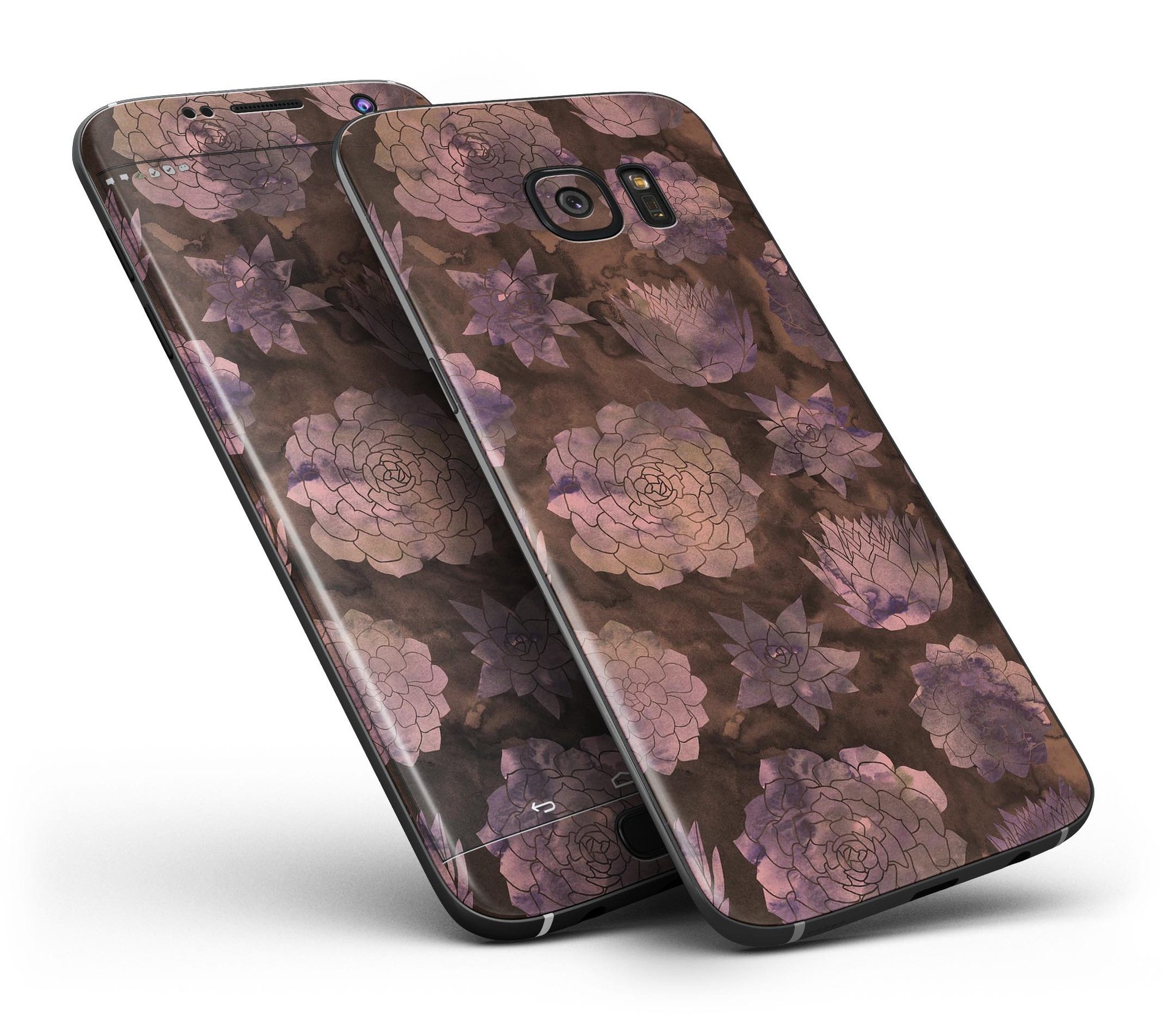 Brown Floral Succulents skin kit for Samsung Galaxy S7, showcasing vibrant floral patterns on premium vinyl.