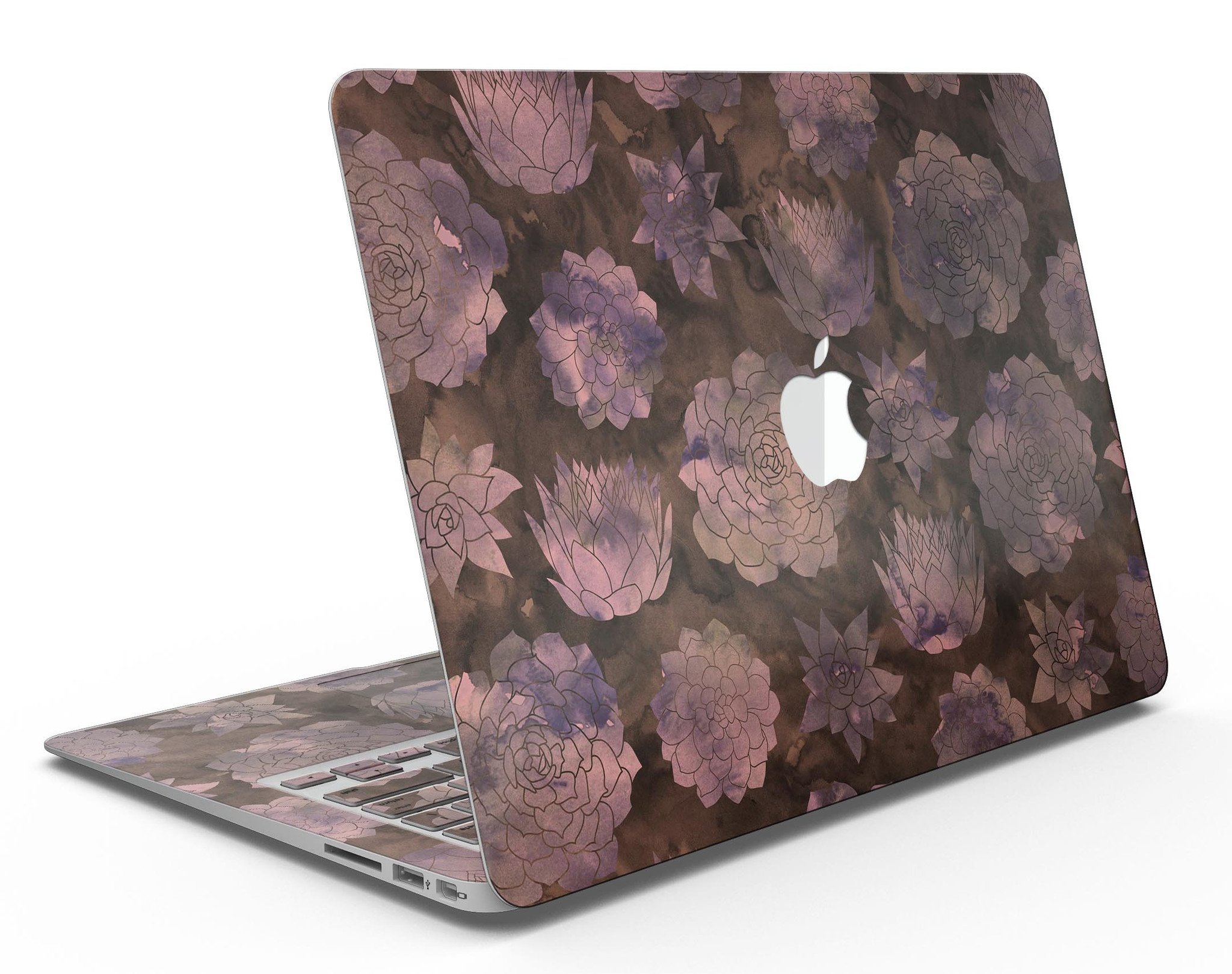 Brown Floral Succulents MacBook Air Skin Kit showcasing a vibrant floral design on a sleek MacBook Air.