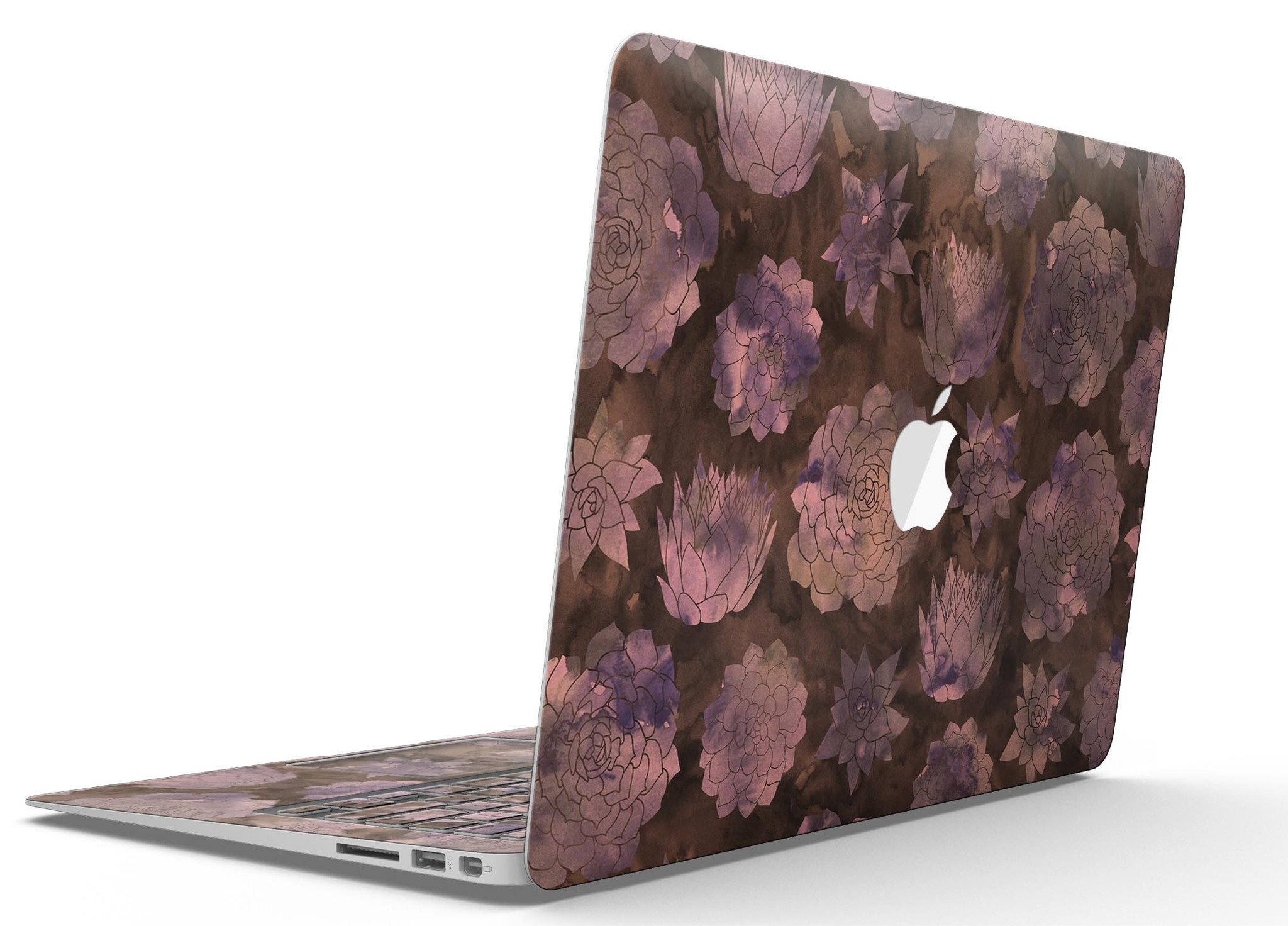 Brown Floral Succulents MacBook Air Skin Kit showcasing a vibrant floral design on a sleek MacBook Air.