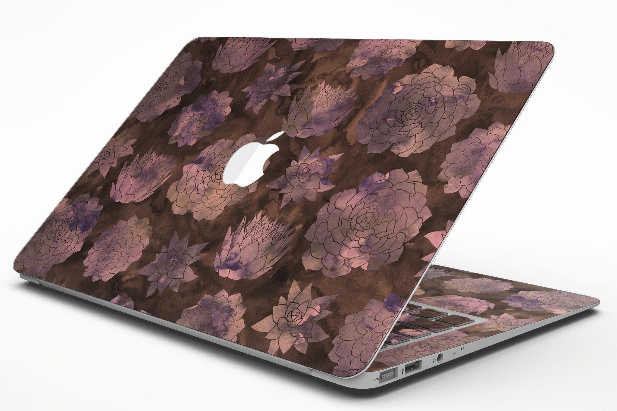 Brown Floral Succulents MacBook Air Skin Kit showcasing a vibrant floral design on a sleek MacBook Air.