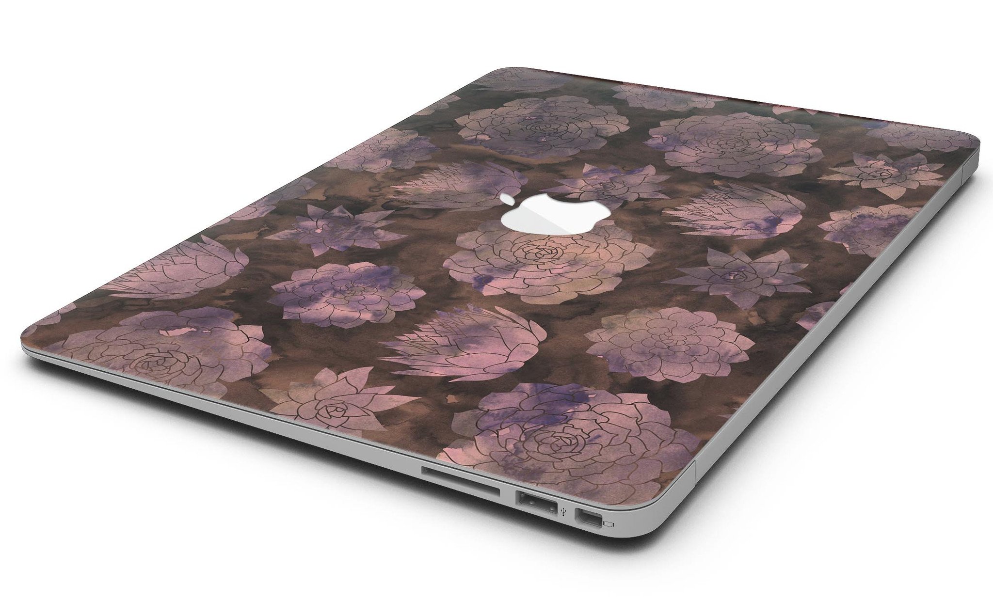 Brown Floral Succulents MacBook Air Skin Kit showcasing a vibrant floral design on a sleek MacBook Air.