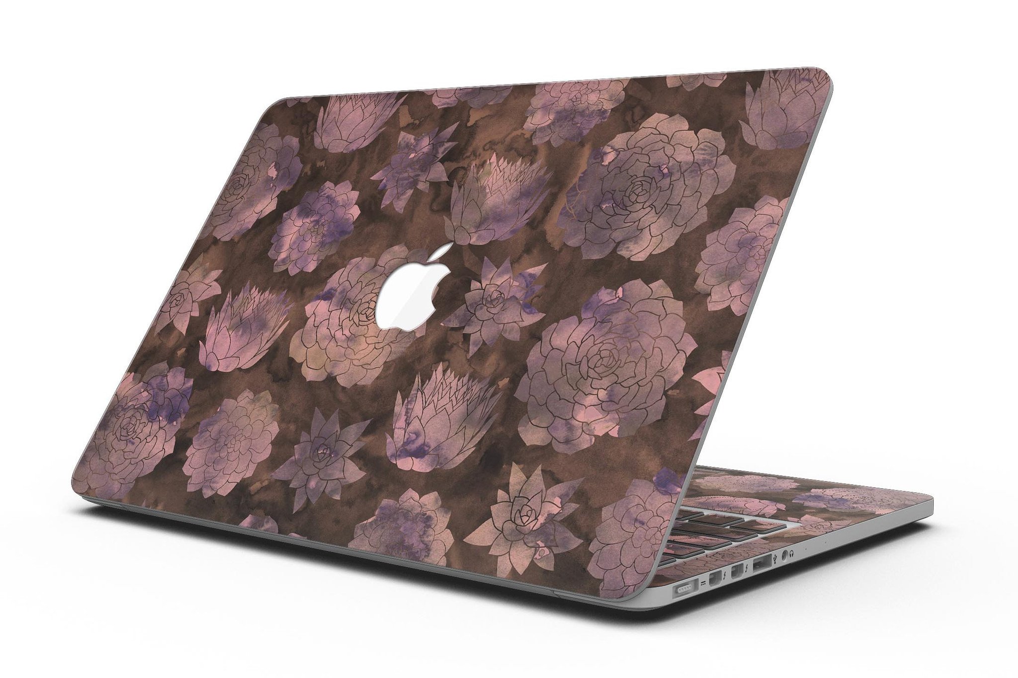 Brown Floral Succulents skin for MacBook Pro with Retina Display, showcasing vibrant floral patterns on a sleek vinyl surface.