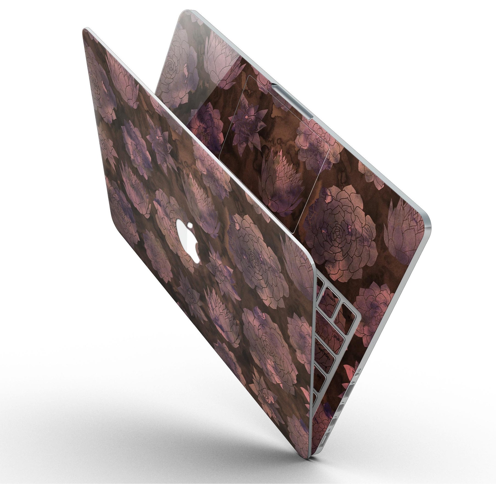 Brown Floral Succulents skin for MacBook Pro with Retina Display, showcasing vibrant floral patterns on a sleek vinyl surface.